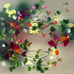 Satori Blooms IV -  impressionistic painting on linen canvas with 3d roses