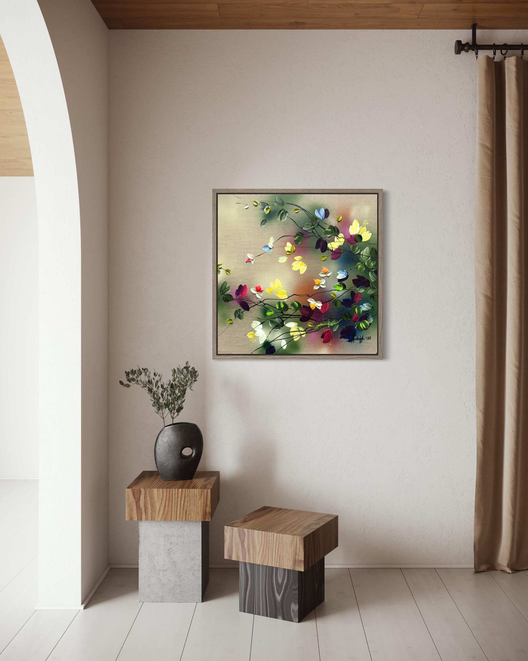 Scents of Autumn I -  impressionistic painting on linen canvas with 3d roses For Sale 6