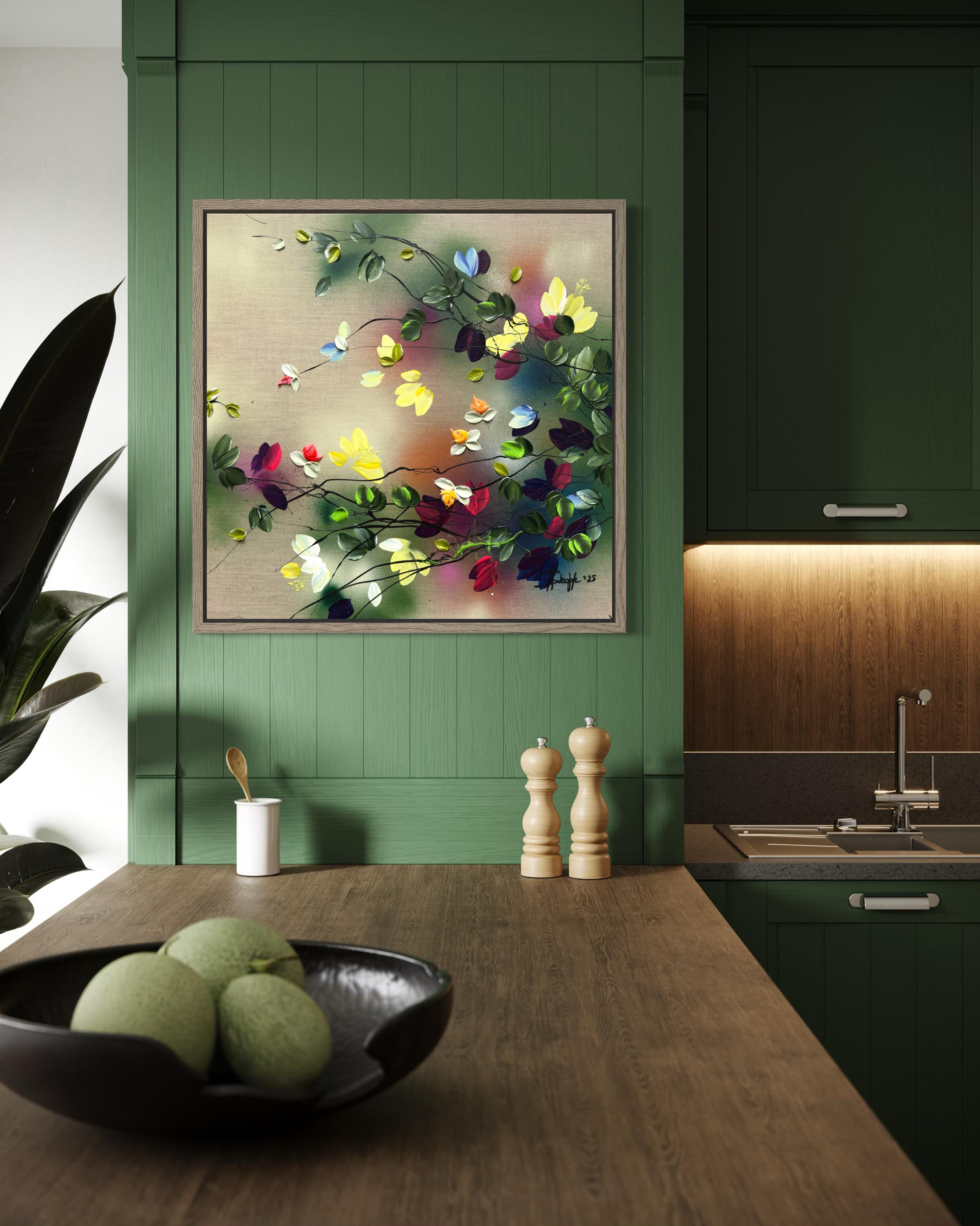 Scents of Autumn I -  impressionistic painting on linen canvas with 3d roses For Sale 7