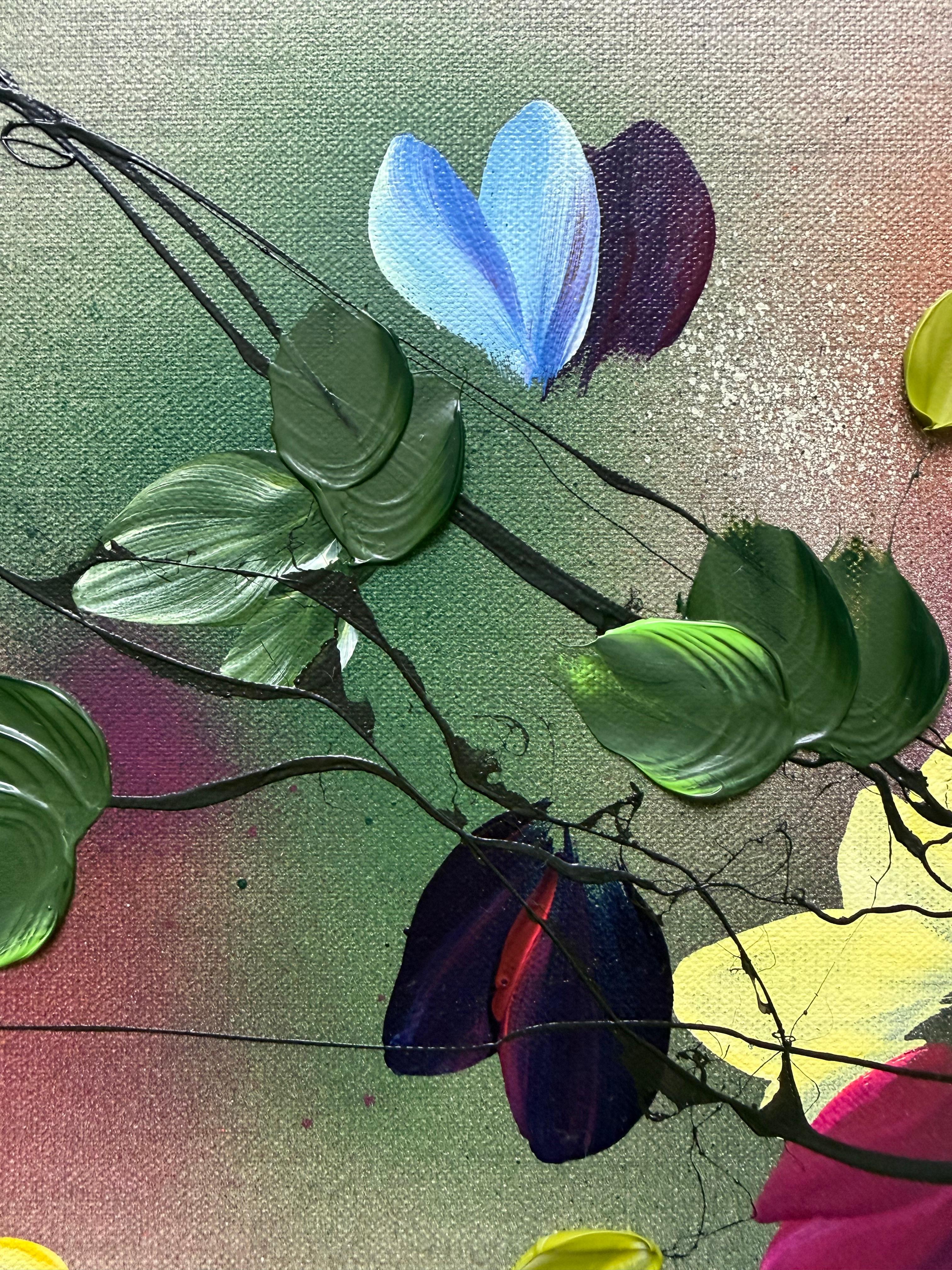 Scents of Autumn I -  impressionistic painting on linen canvas with 3d roses For Sale 9