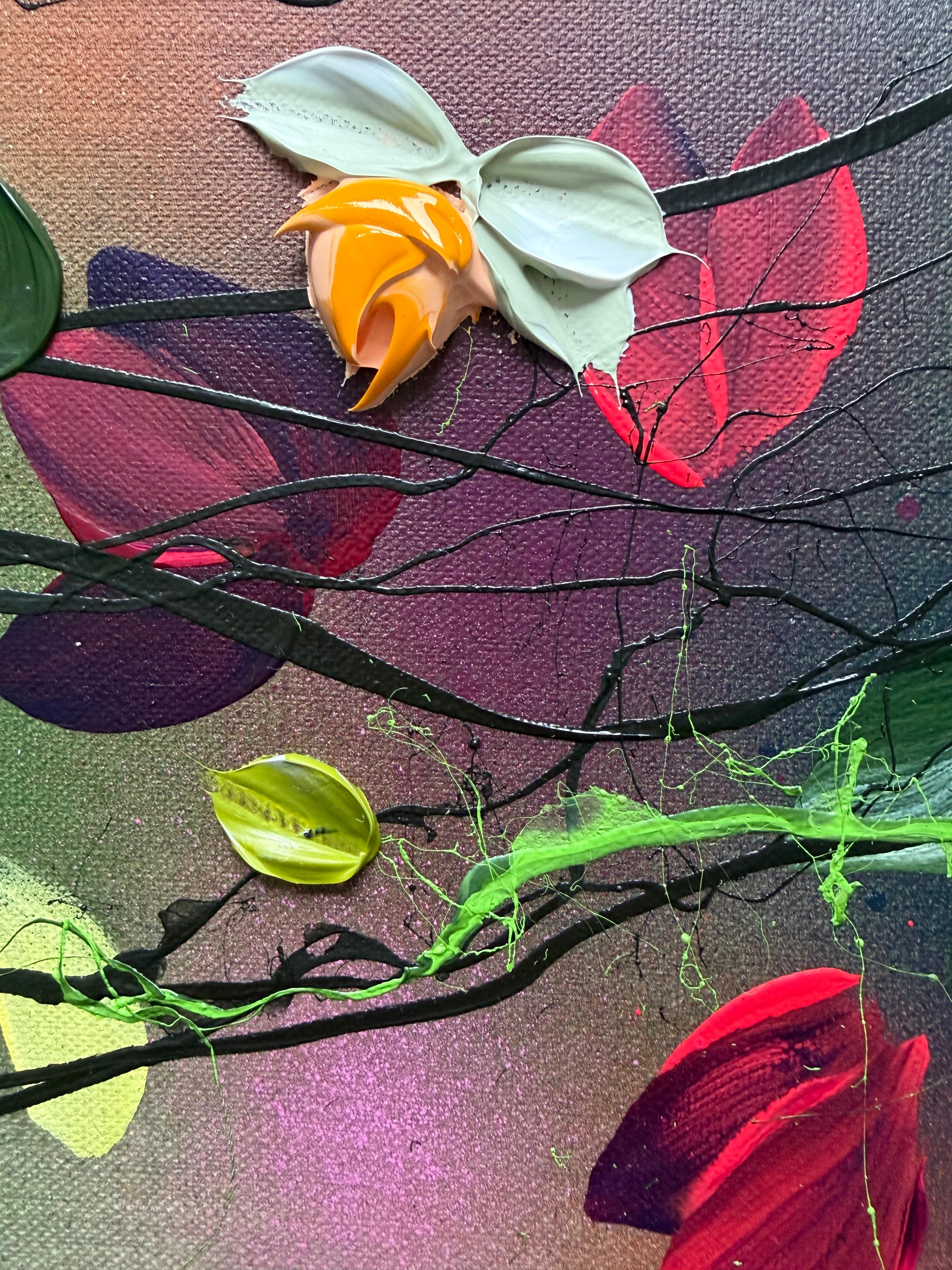 Scents of Autumn I -  impressionistic painting on linen canvas with 3d roses For Sale 10