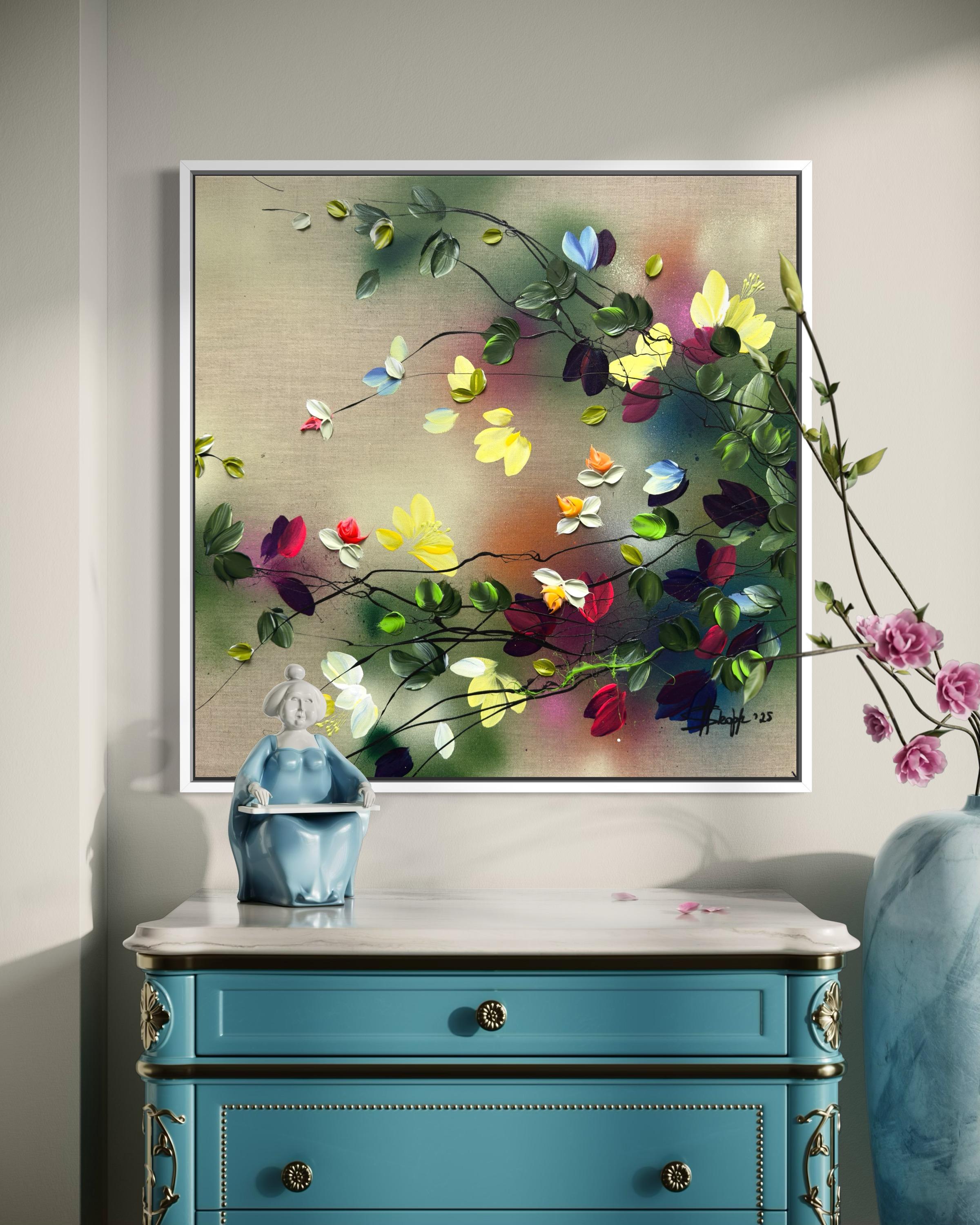 Scents of Autumn I -  impressionistic painting on linen canvas with 3d roses For Sale 12