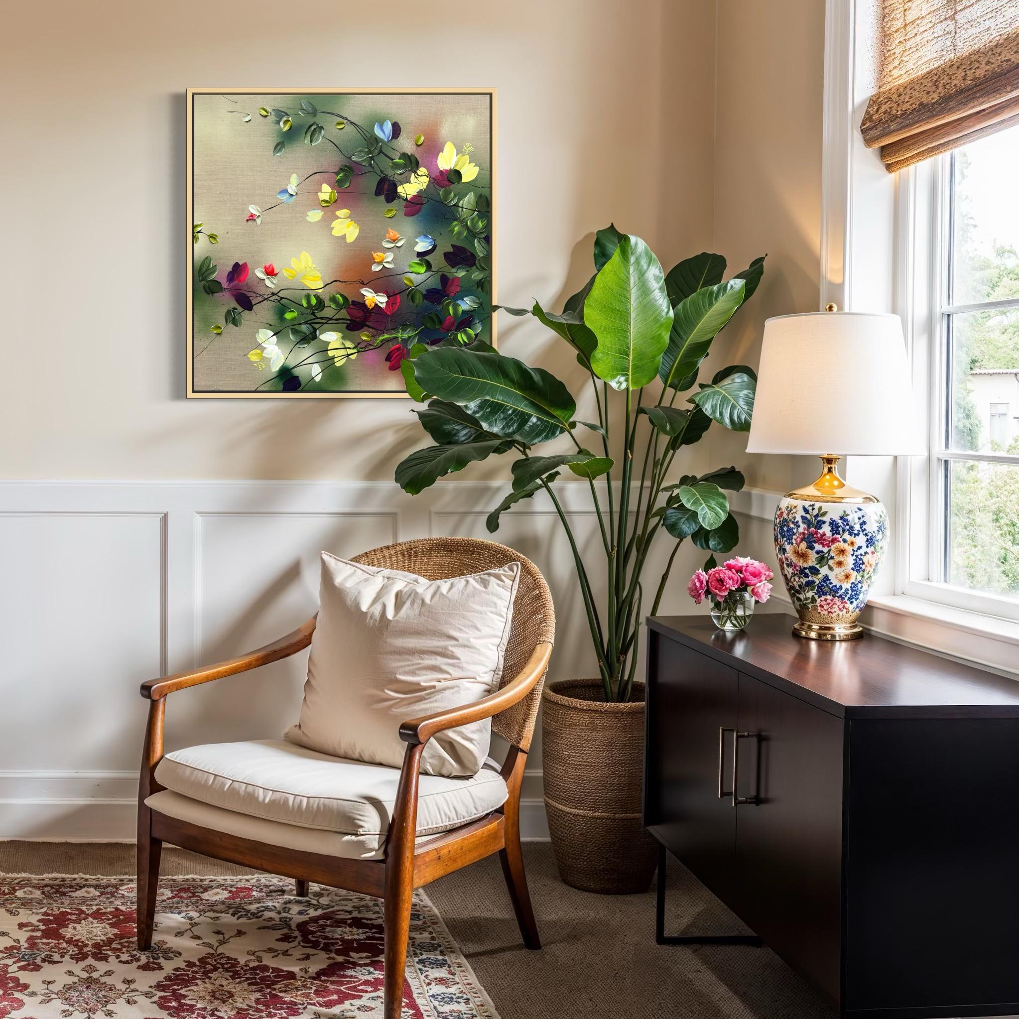 Scents of Autumn I -  impressionistic painting on linen canvas with 3d roses For Sale 13