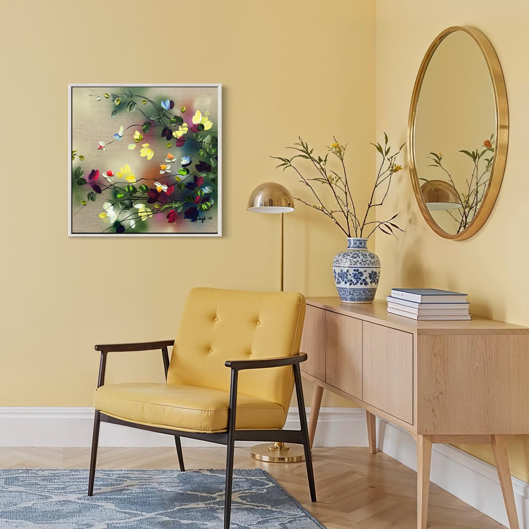 Scents of Autumn I -  impressionistic painting on linen canvas with 3d roses For Sale 14