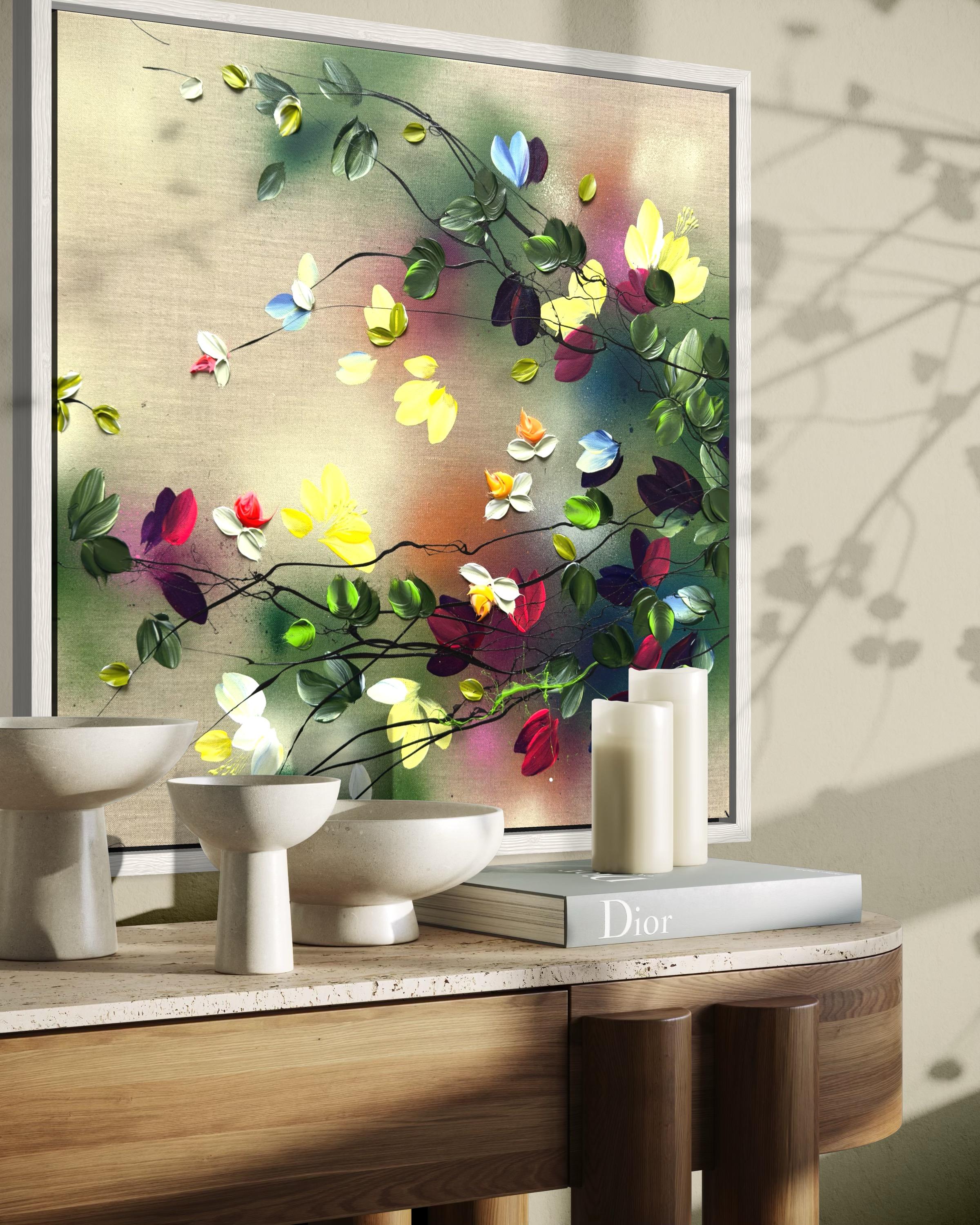 Scents of Autumn I -  impressionistic painting on linen canvas with 3d roses - Painting by Anastassia Skopp