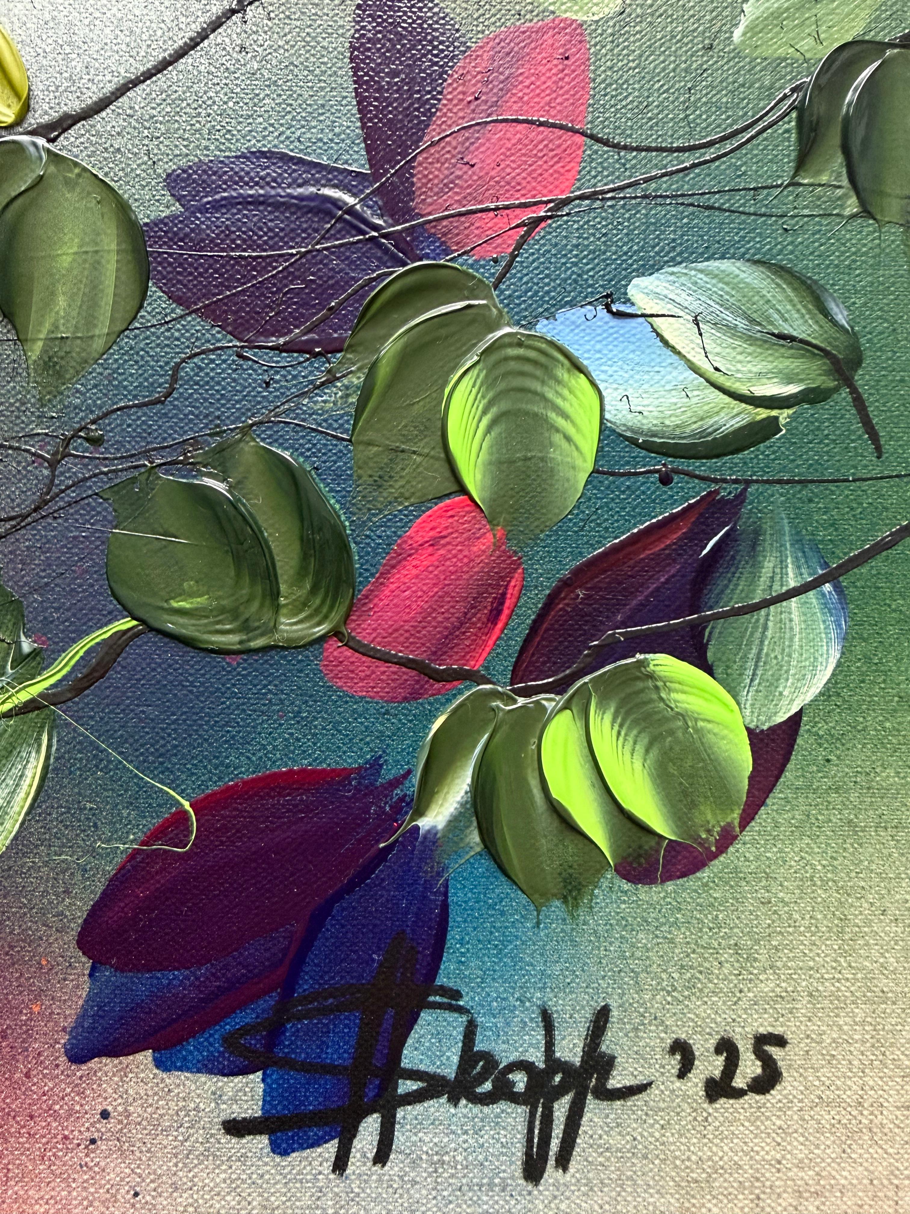 Scents of Autumn I -  impressionistic painting on linen canvas with 3d roses - Brown Figurative Painting by Anastassia Skopp