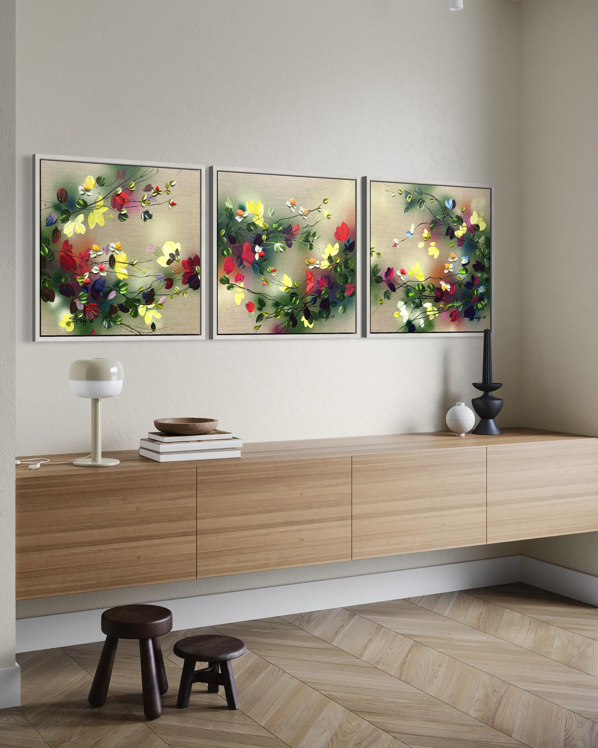 Scents of Autumn I -  impressionistic painting on linen canvas with 3d roses For Sale 3