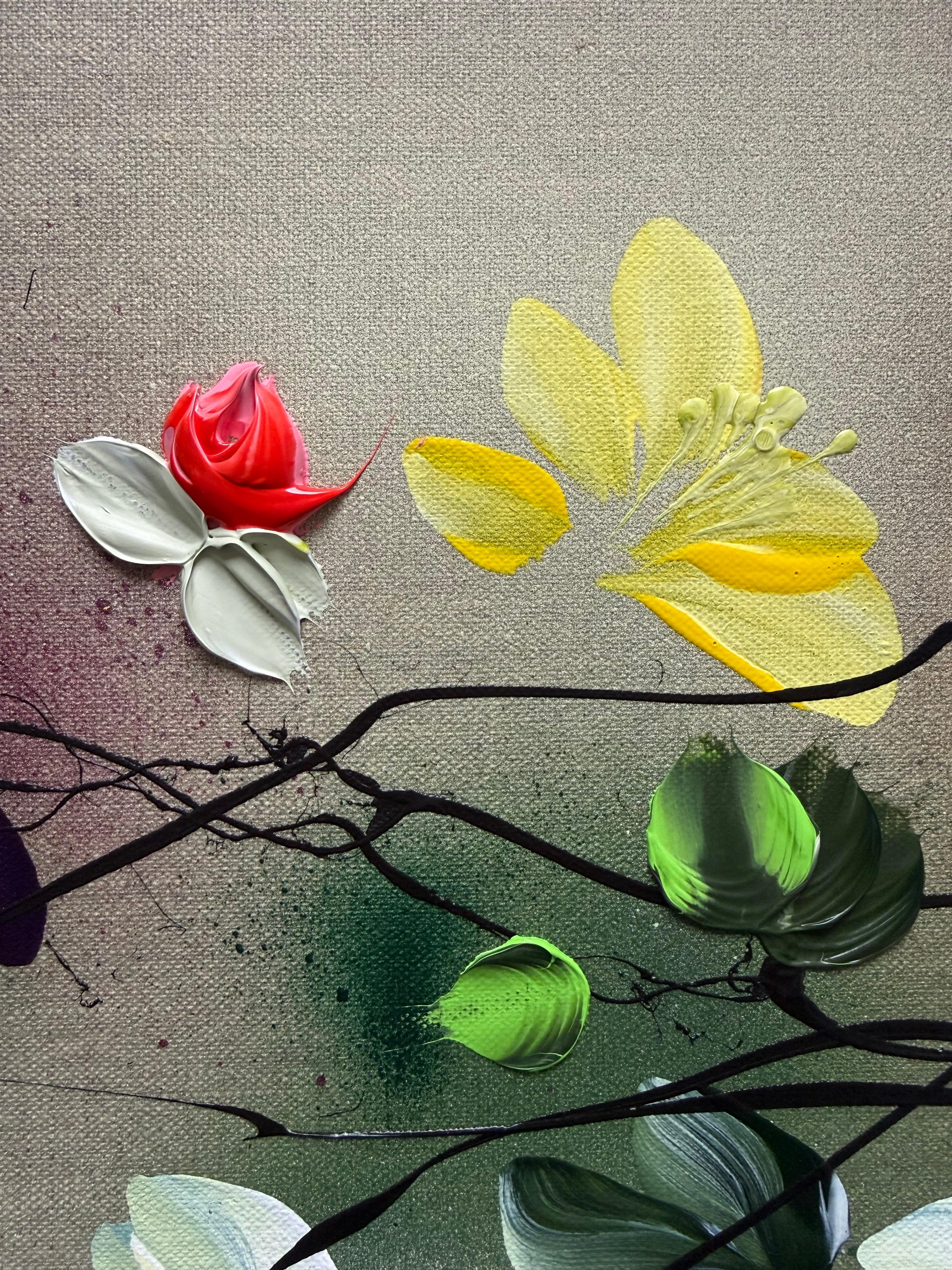 Scents of Autumn I -  impressionistic painting on linen canvas with 3d roses For Sale 4