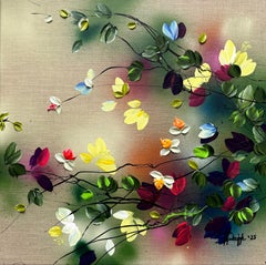 Scents of Autumn I -  impressionistic painting on linen canvas with 3d roses