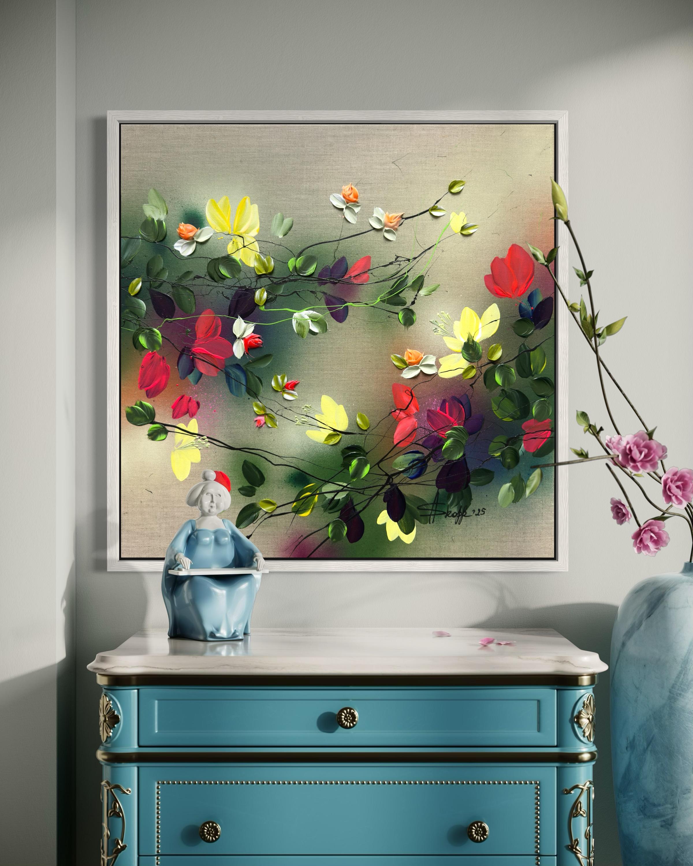 Scents of Autumn II -  impressionistic painting on linen canvas with 3d roses 7