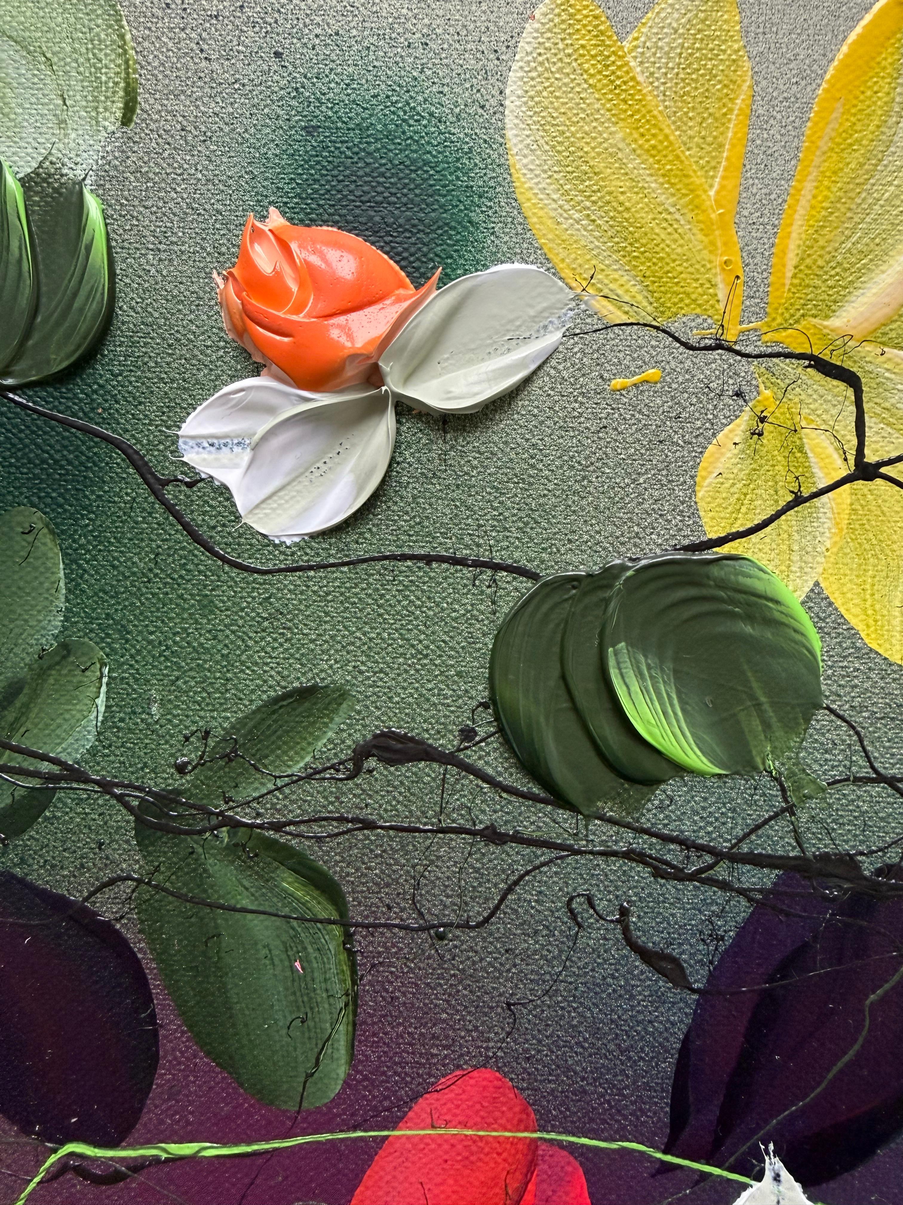 Scents of Autumn II -  impressionistic painting on linen canvas with 3d roses 8