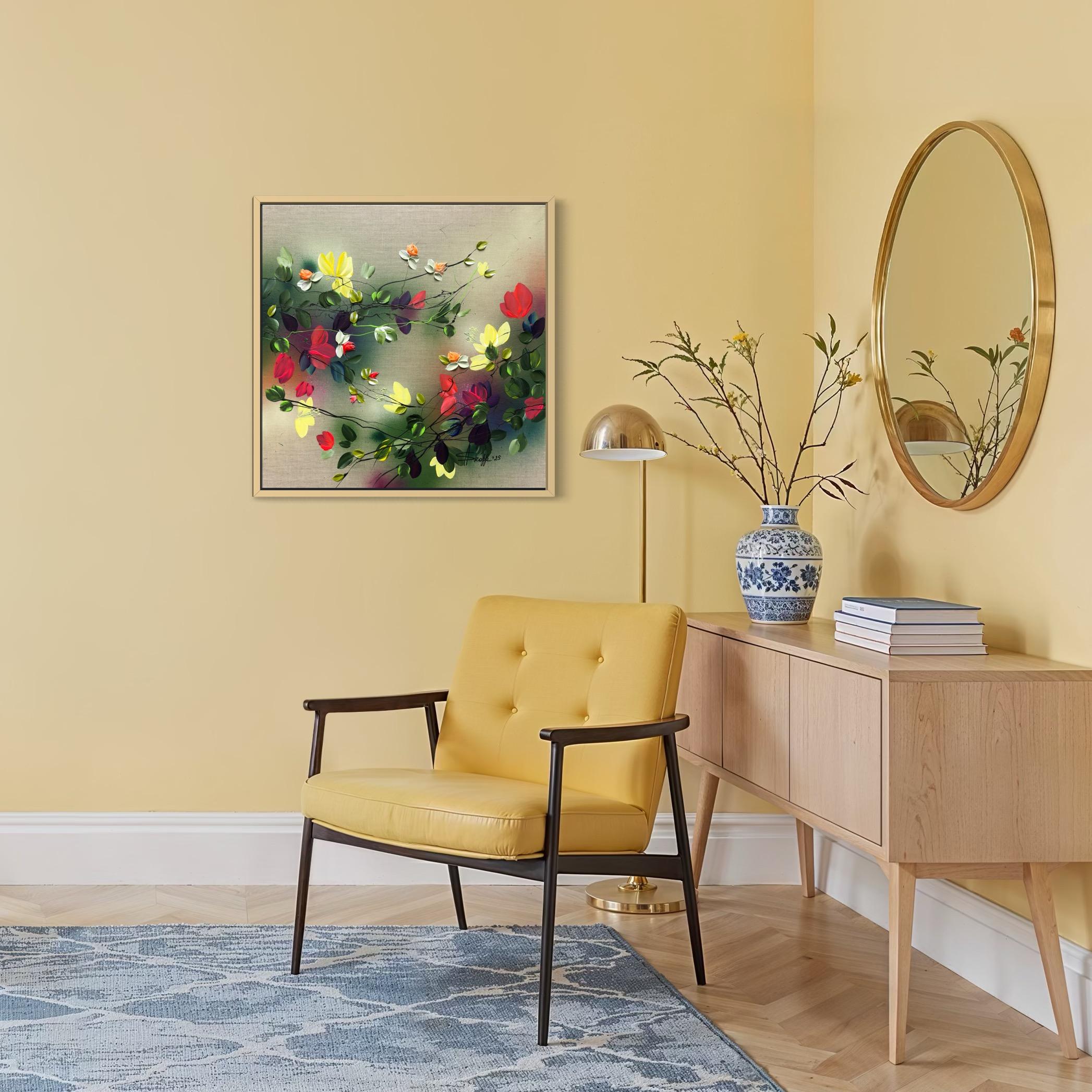 Scents of Autumn II -  impressionistic painting on linen canvas with 3d roses 9