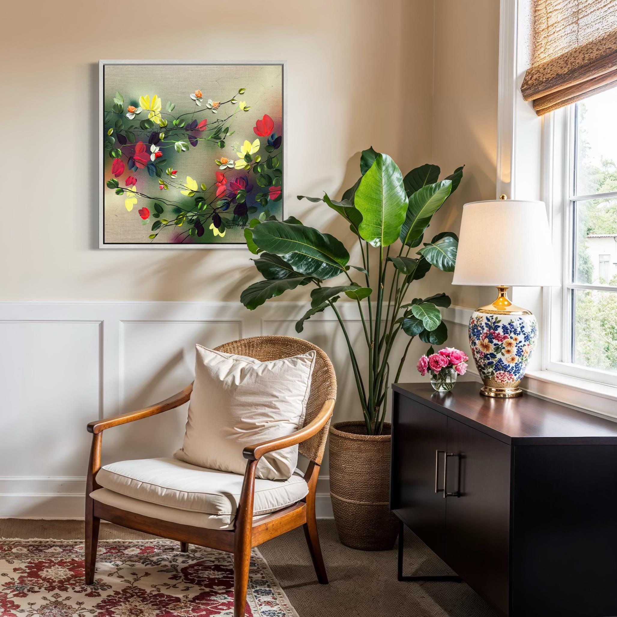 Scents of Autumn II -  impressionistic painting on linen canvas with 3d roses 10