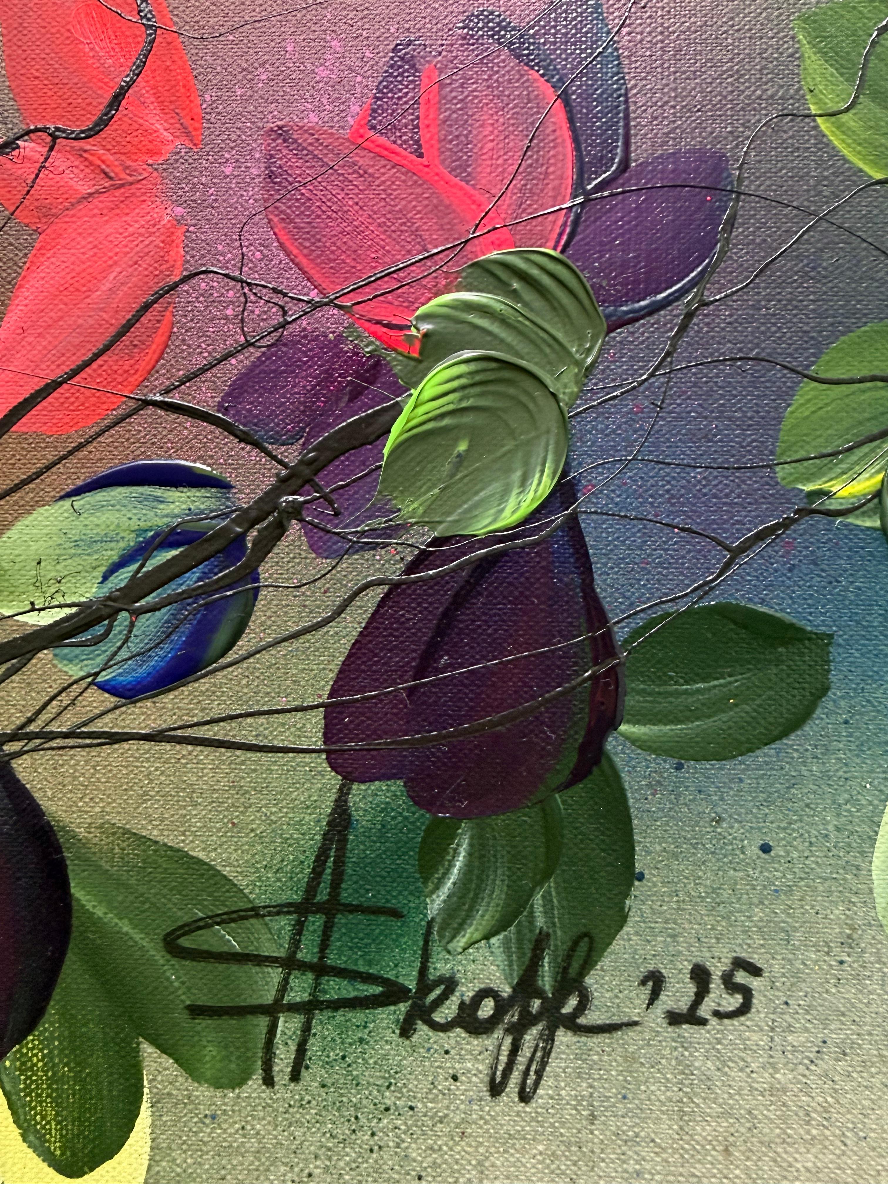 Scents of Autumn II -  impressionistic painting on linen canvas with 3d roses - Abstract Impressionist Painting by Anastassia Skopp