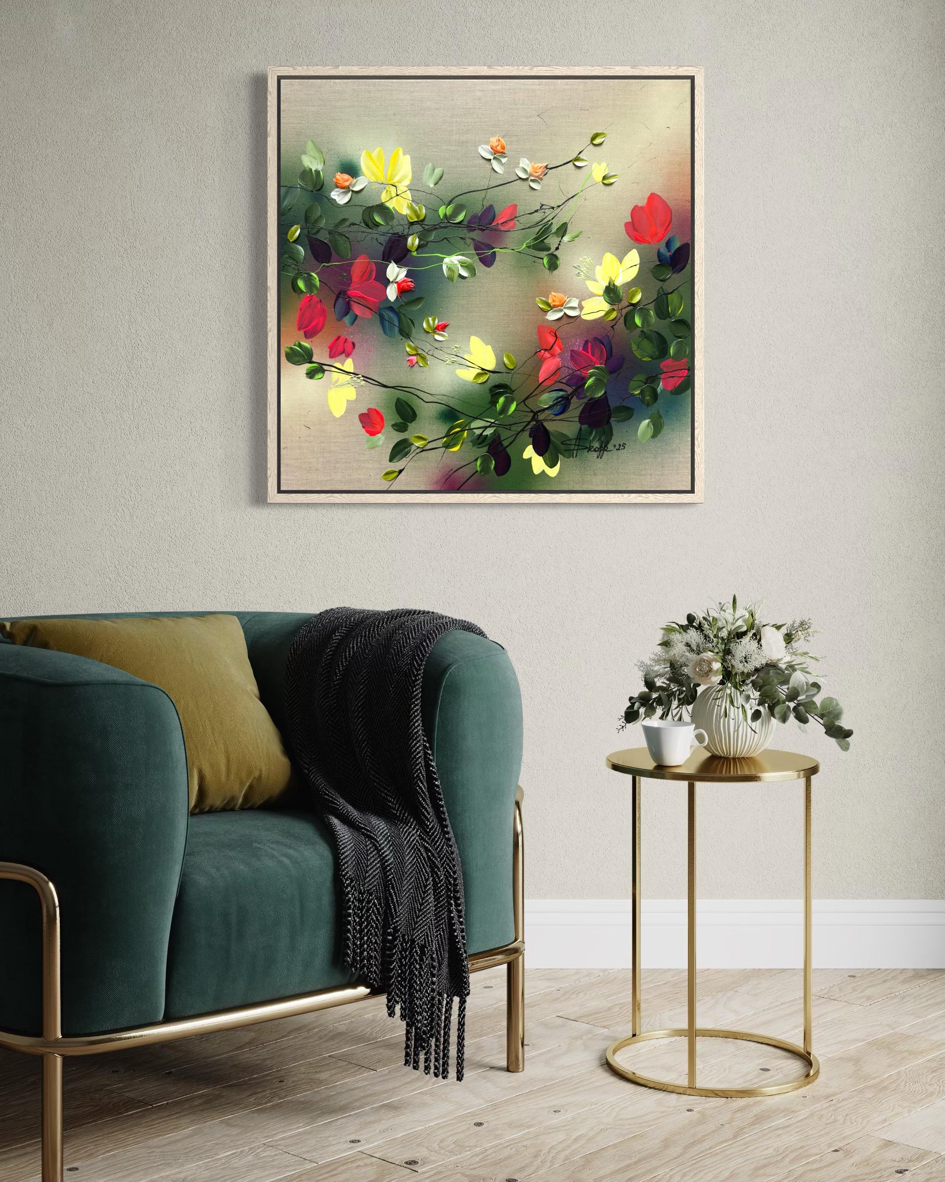 Scents of Autumn II -  impressionistic painting on linen canvas with 3d roses 1
