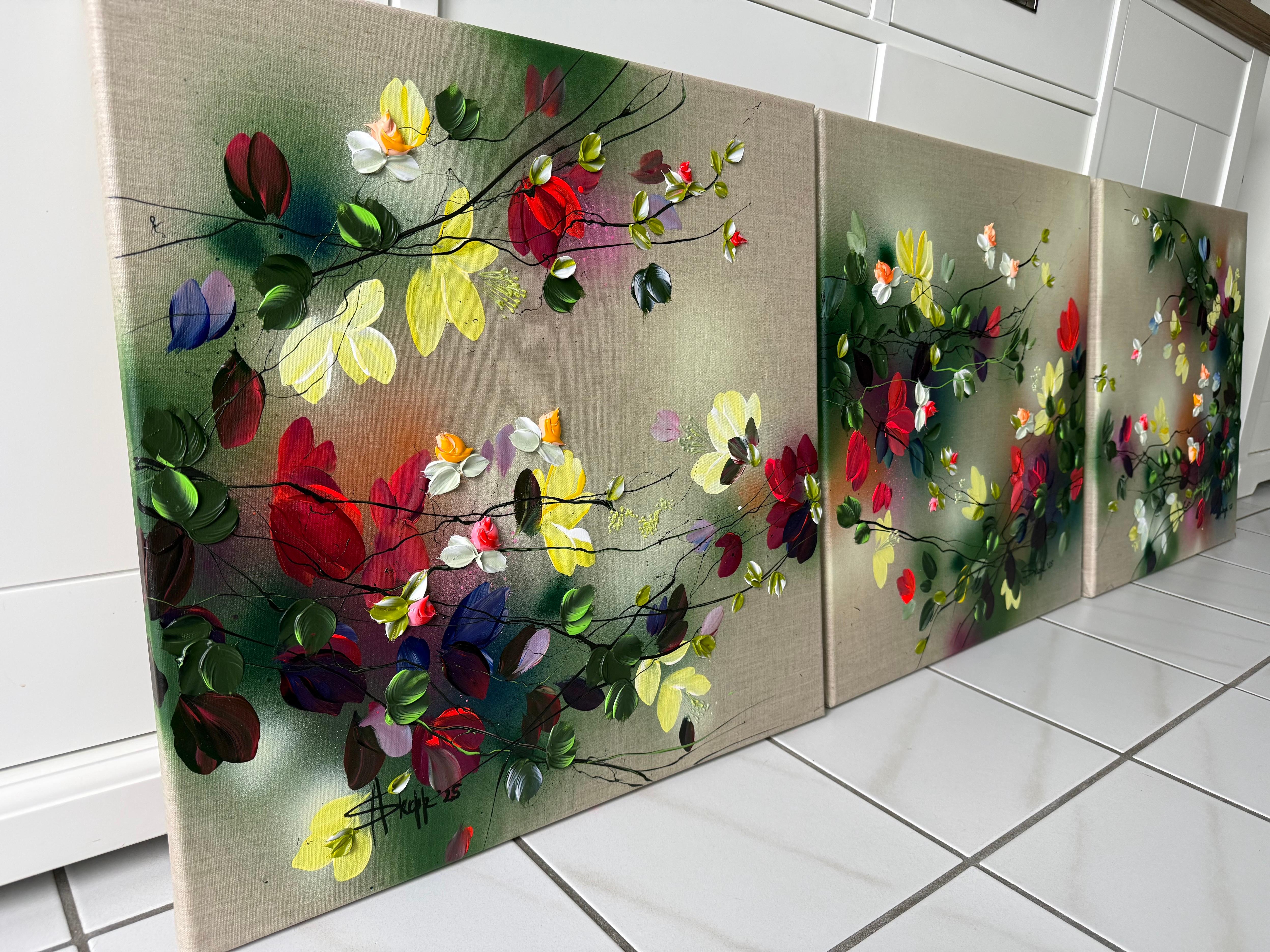 Scents of Autumn II -  impressionistic painting on linen canvas with 3d roses 2