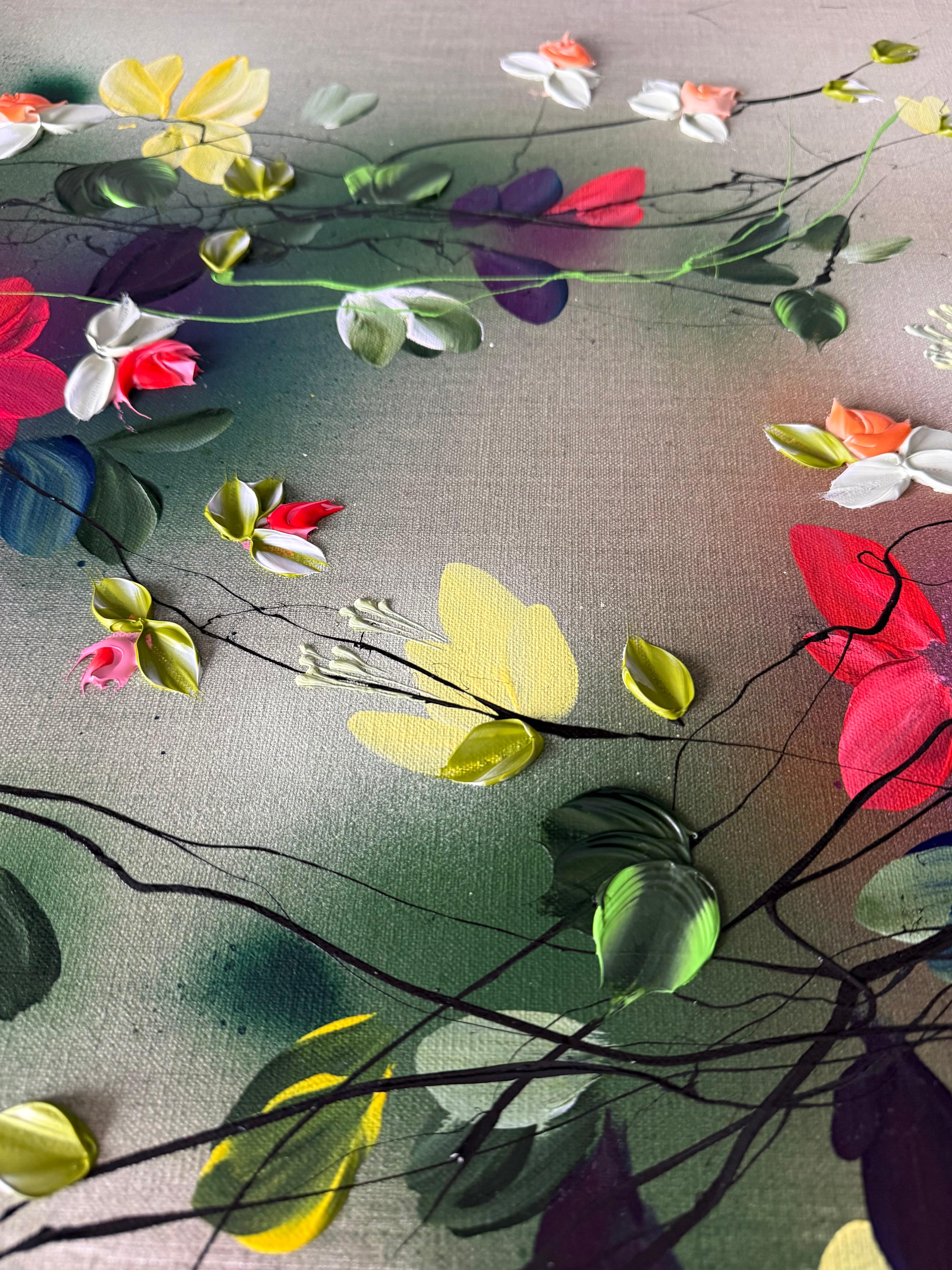 Scents of Autumn II -  impressionistic painting on linen canvas with 3d roses 4