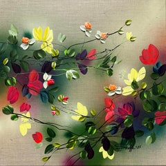 Scents of Autumn II -  impressionistic painting on linen canvas with 3d roses