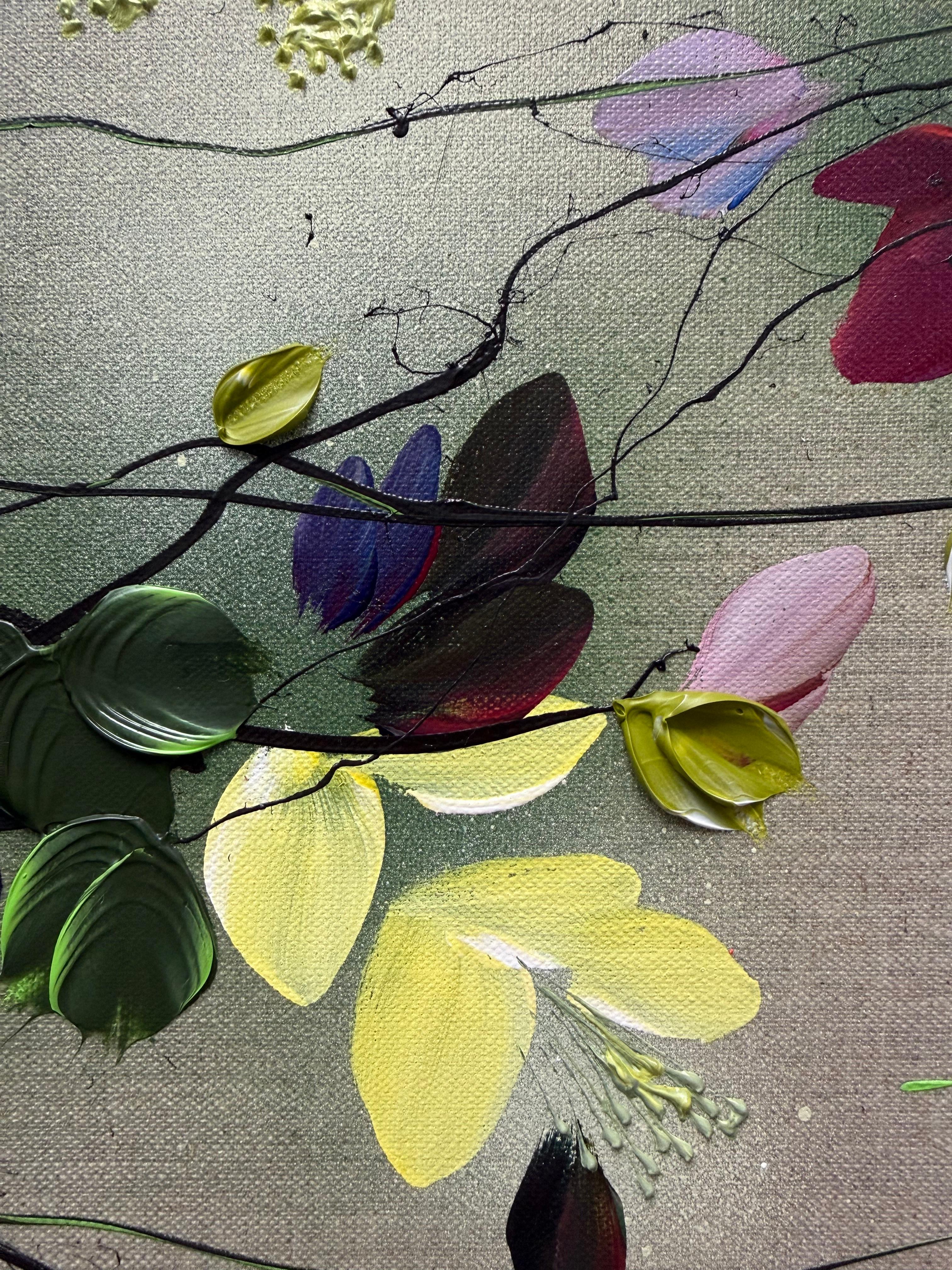 Scents of Autumn III -  impressionistic painting on linen canvas with 3d roses For Sale 6