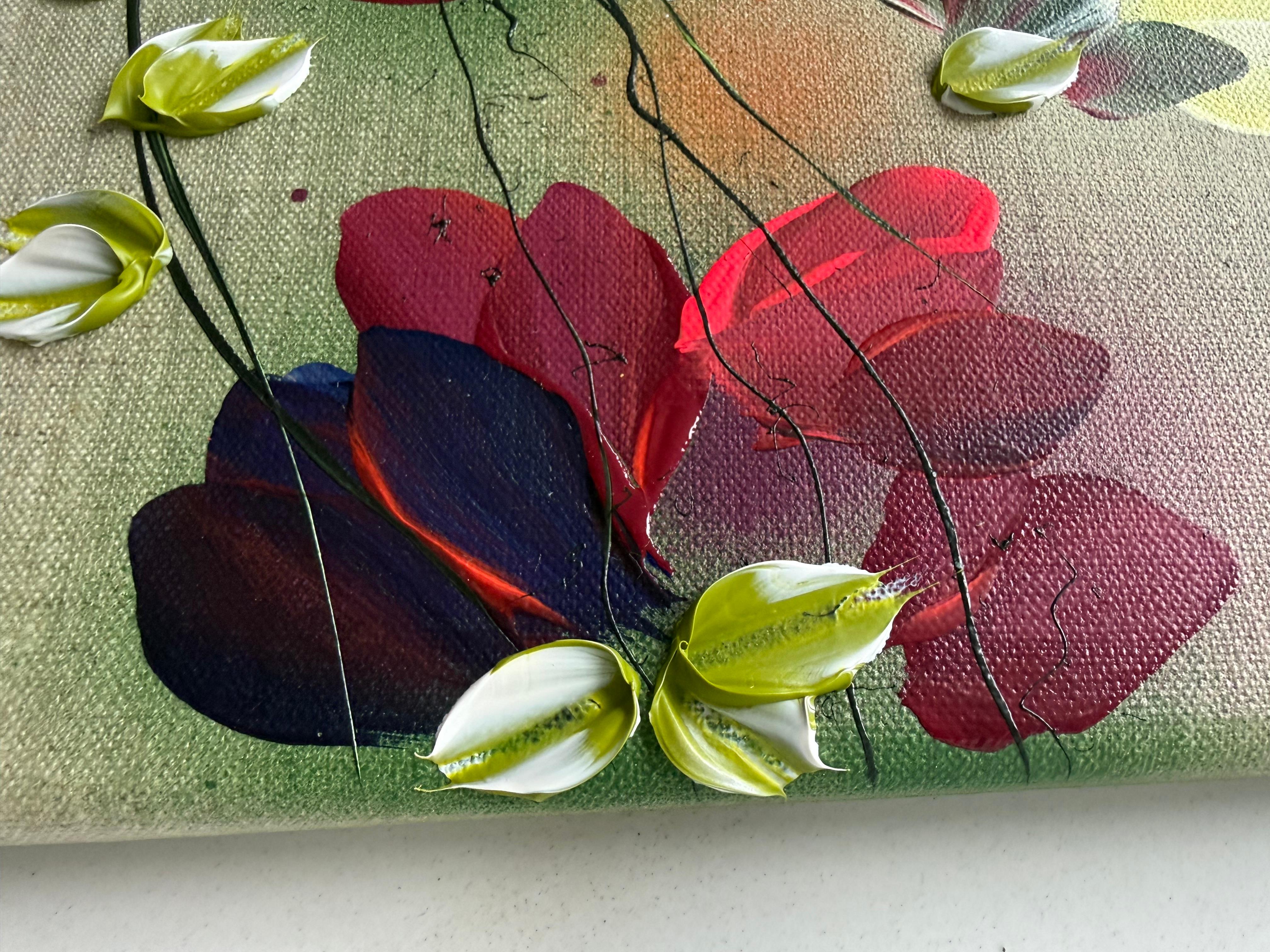 Scents of Autumn III -  impressionistic painting on linen canvas with 3d roses For Sale 7