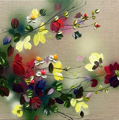 Scents of Autumn III -  impressionistic painting on linen canvas with 3d roses