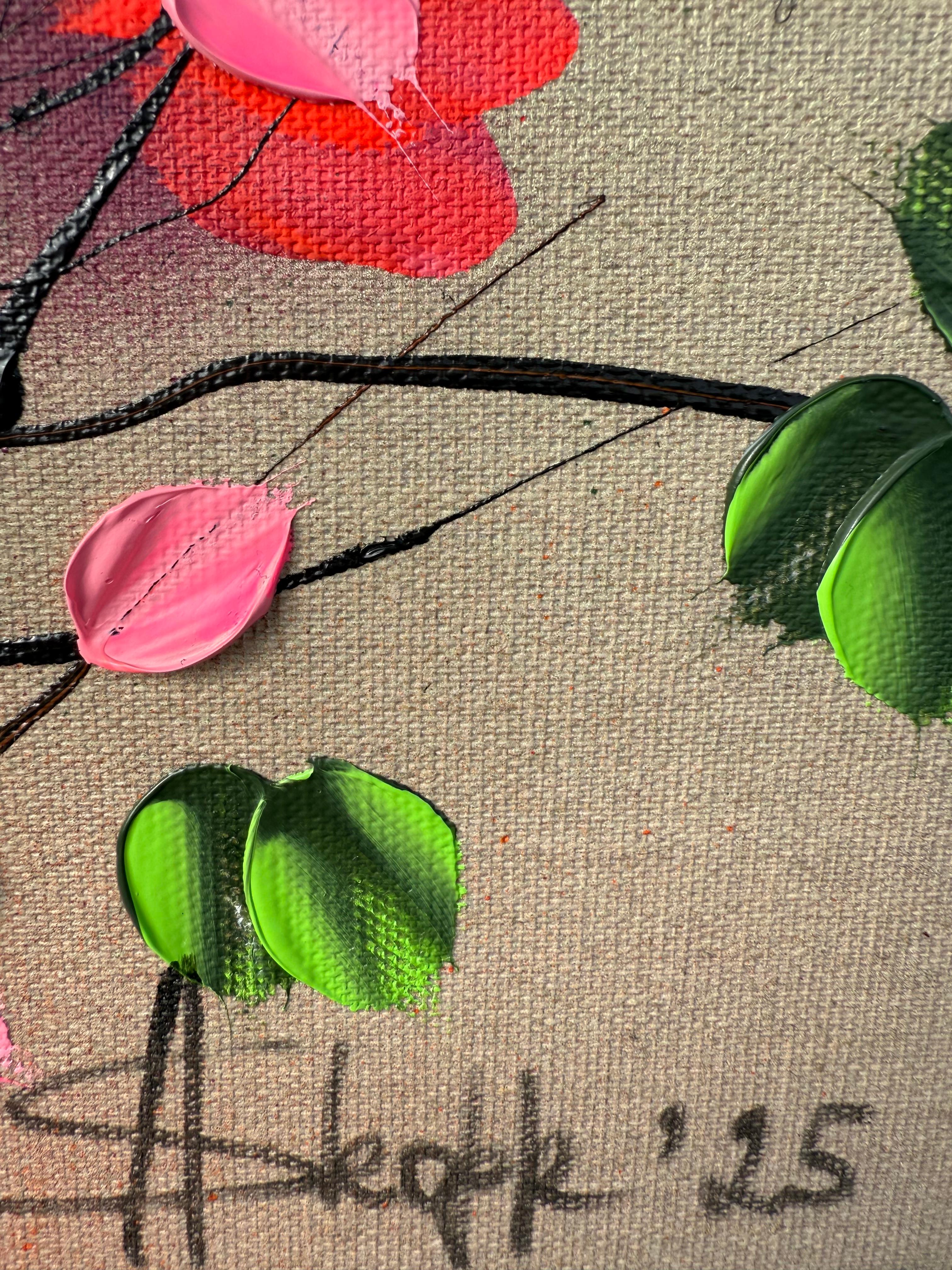 September Palette - colorful impressionistic painting linen canvas 3d roses For Sale 10