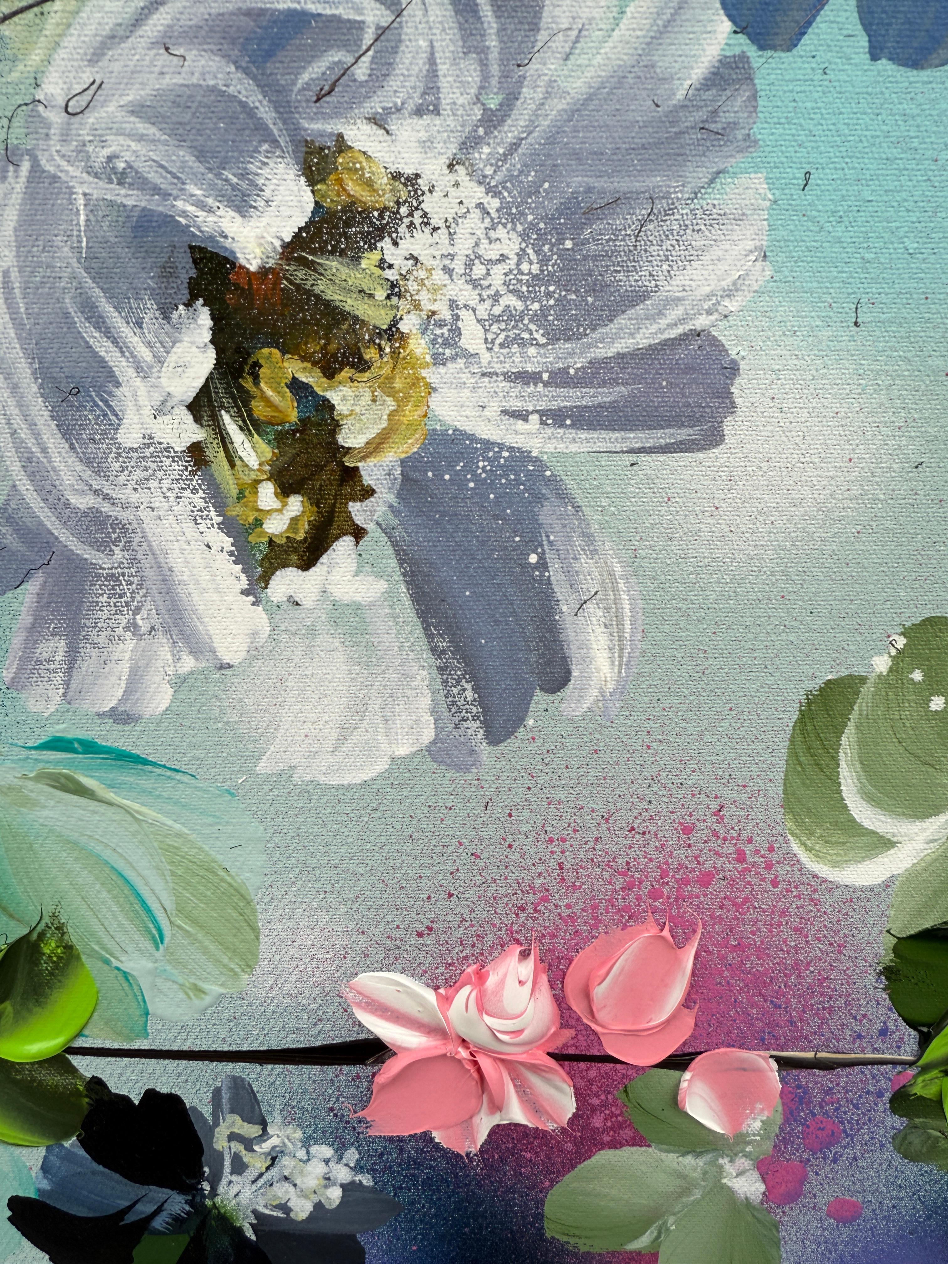 Small Garden -  impressionistic painting on canvas with roses For Sale 6