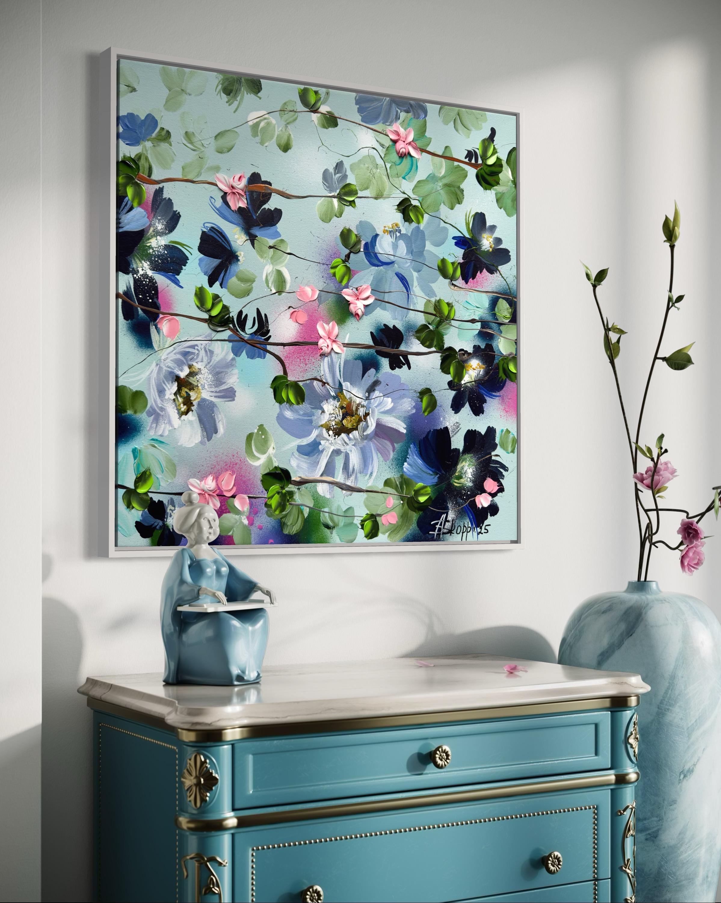 Small Garden -  impressionistic painting on canvas with roses For Sale 8