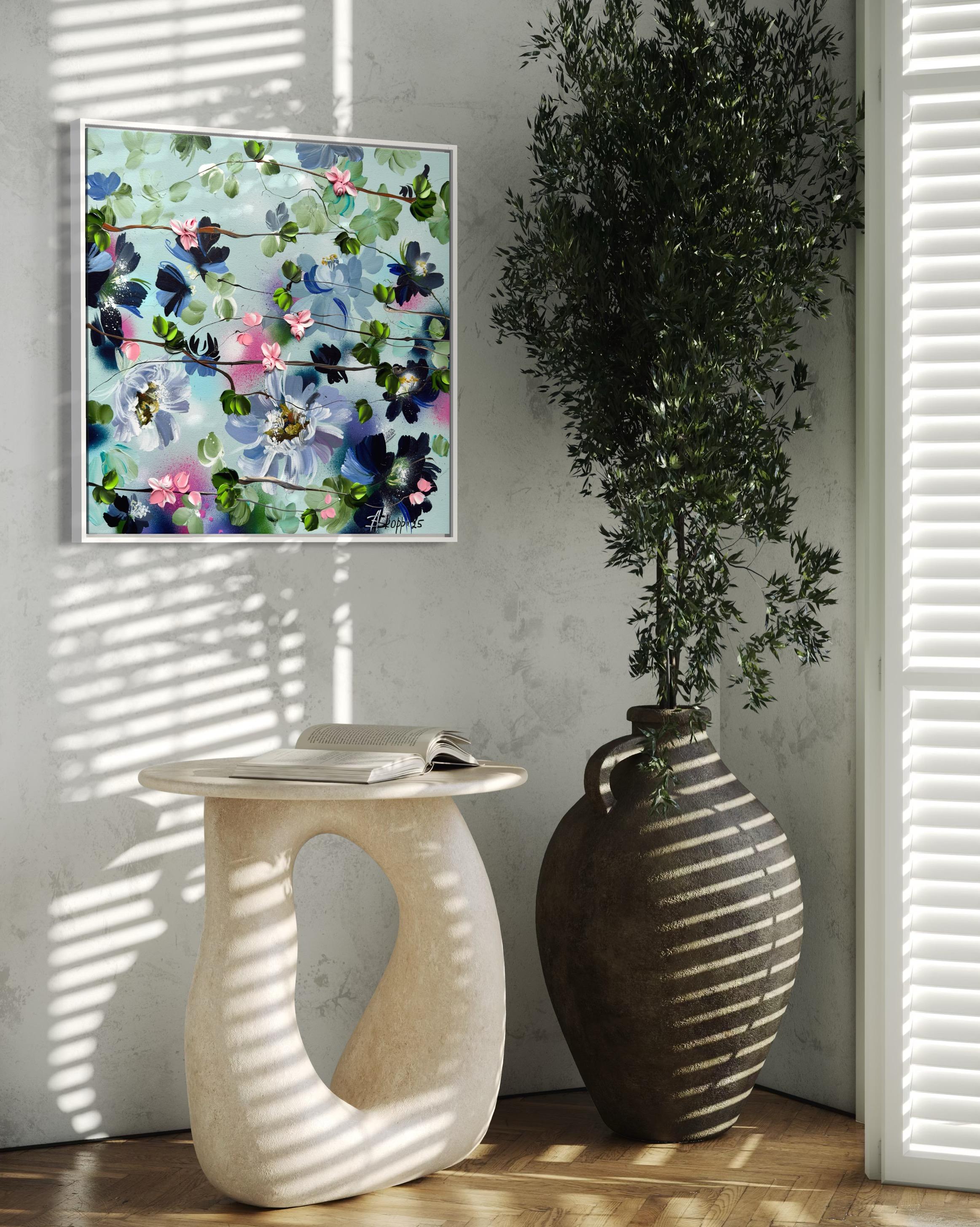 Small Garden -  impressionistic painting on canvas with roses For Sale 10