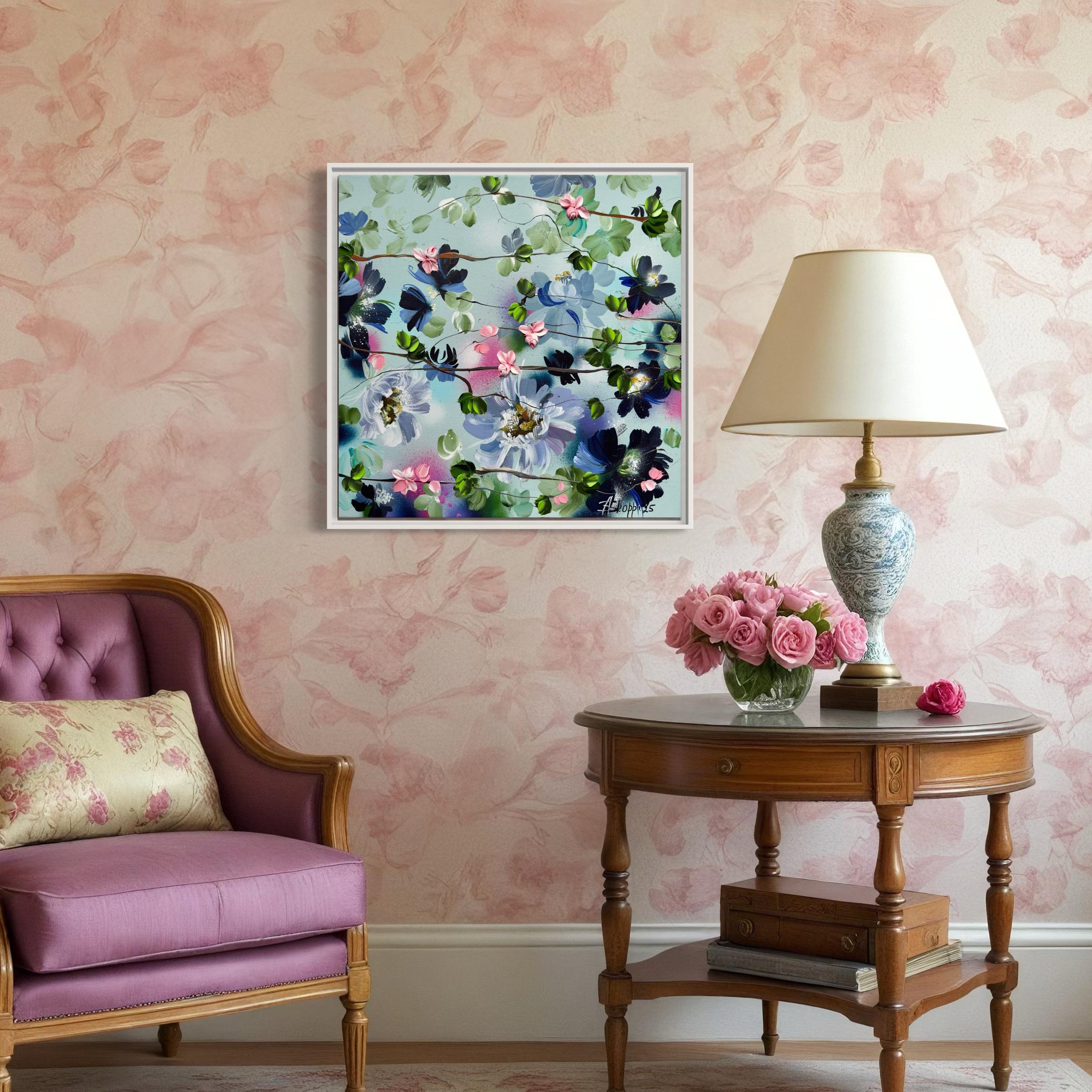 Small Garden -  impressionistic painting on canvas with roses For Sale 3