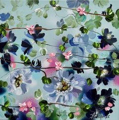 Small Garden -  impressionistic painting on canvas with roses