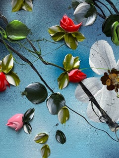 Spring in Blue - Impressionistic Painting on Linen Canvas, 60x60 cm, floral art