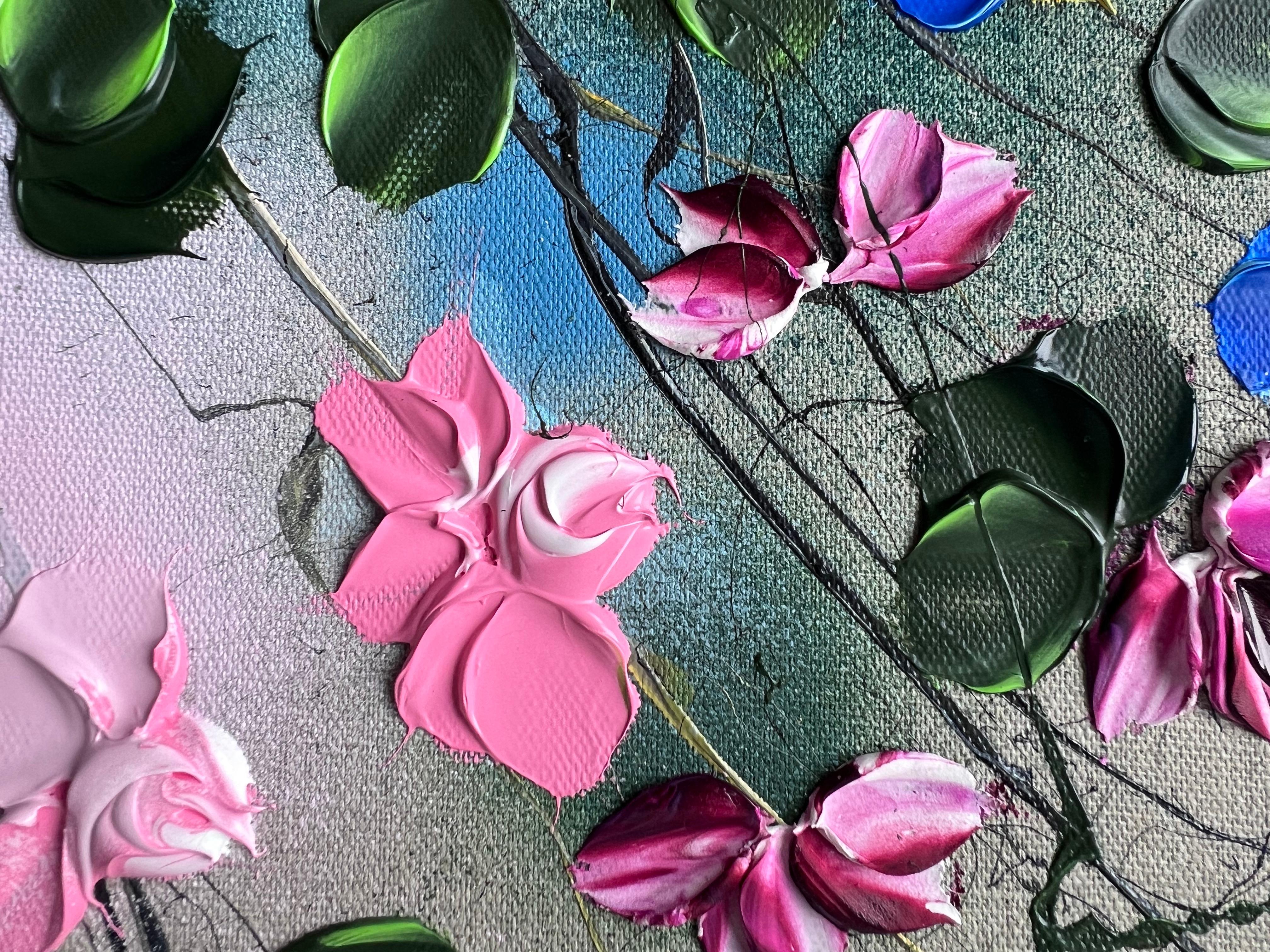 Spring Smells II – romantische Blumen 3d, perfektes Geschenk für Frau, Valentinstag (Grau), Abstract Painting, von Anastassia Skopp