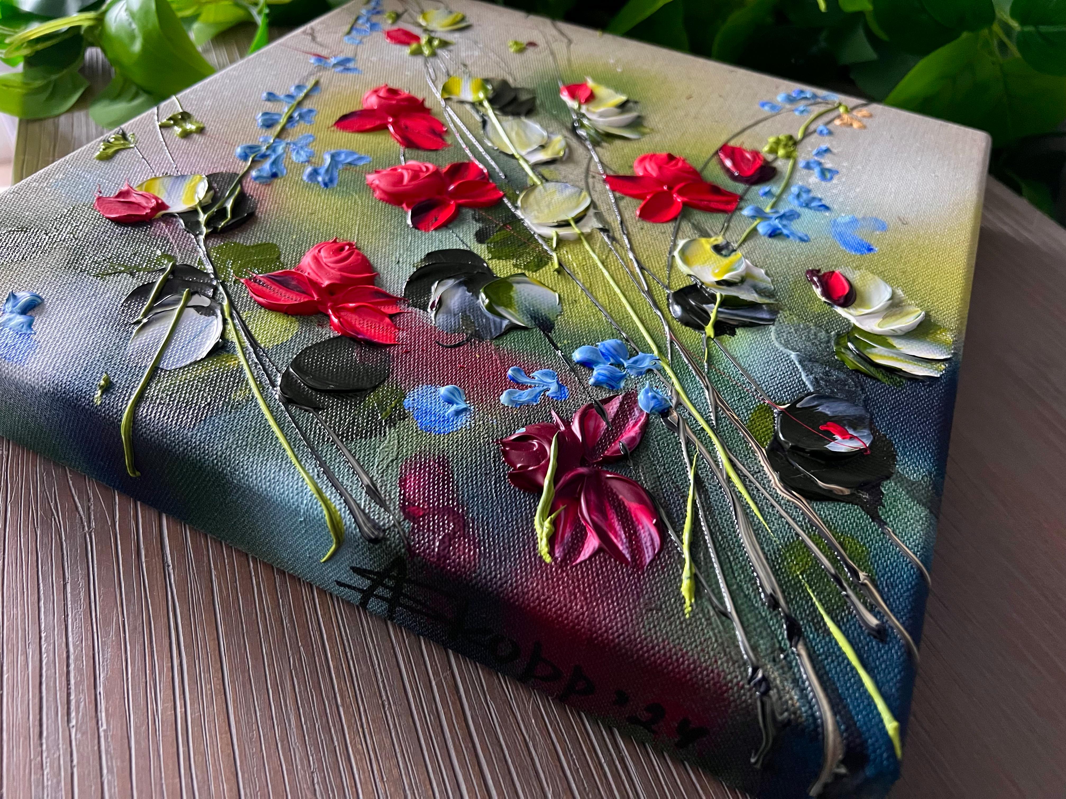 Spring Smells V – romantische Blumen 3d, perfektes Geschenk für Frau, Valentinstag (Grau), Figurative Painting, von Anastassia Skopp