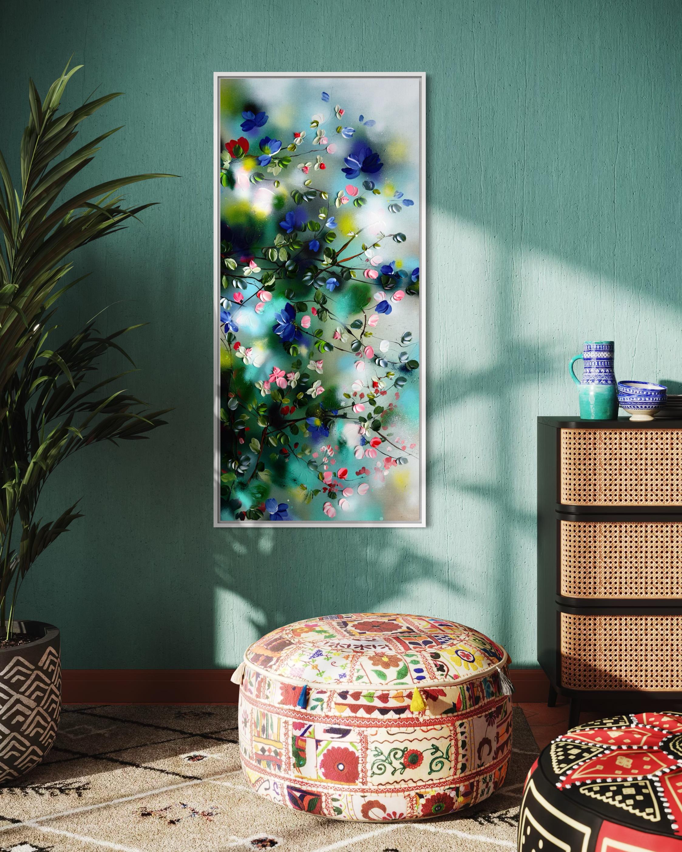 Size: 60 x 130 x 4 cm (23.6 x 51.2 x 1.6 inches)
Medium: Acrylic on 100% linen canvas
Orientation: Can be displayed vertically or horizontally

Spring Veil is a lyrical floral composition that invites the viewer into a dreamy moment of spring.