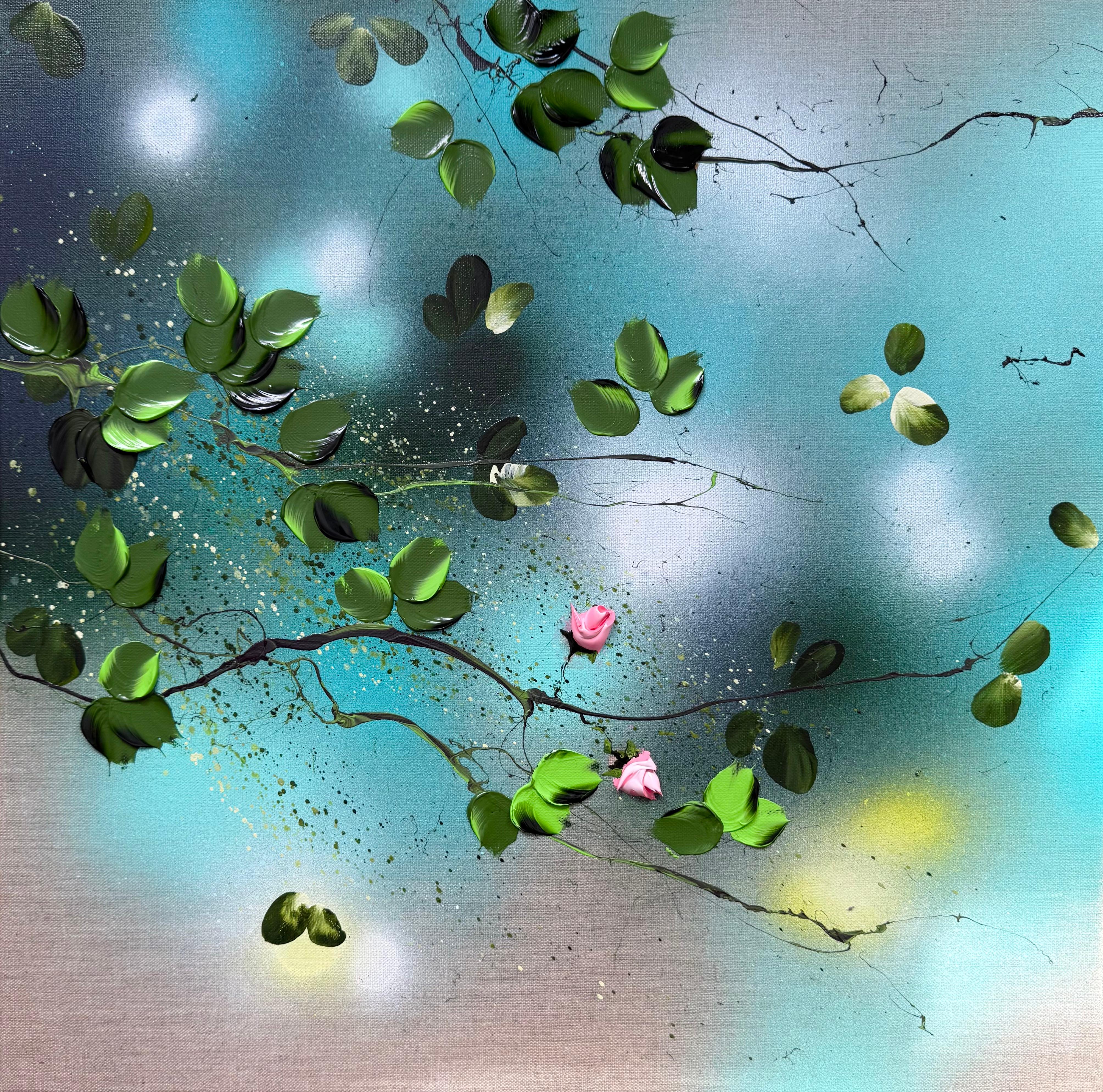 The Quiet Hours II - Impressionistic Painting on Linen Canvas, floral art, roses