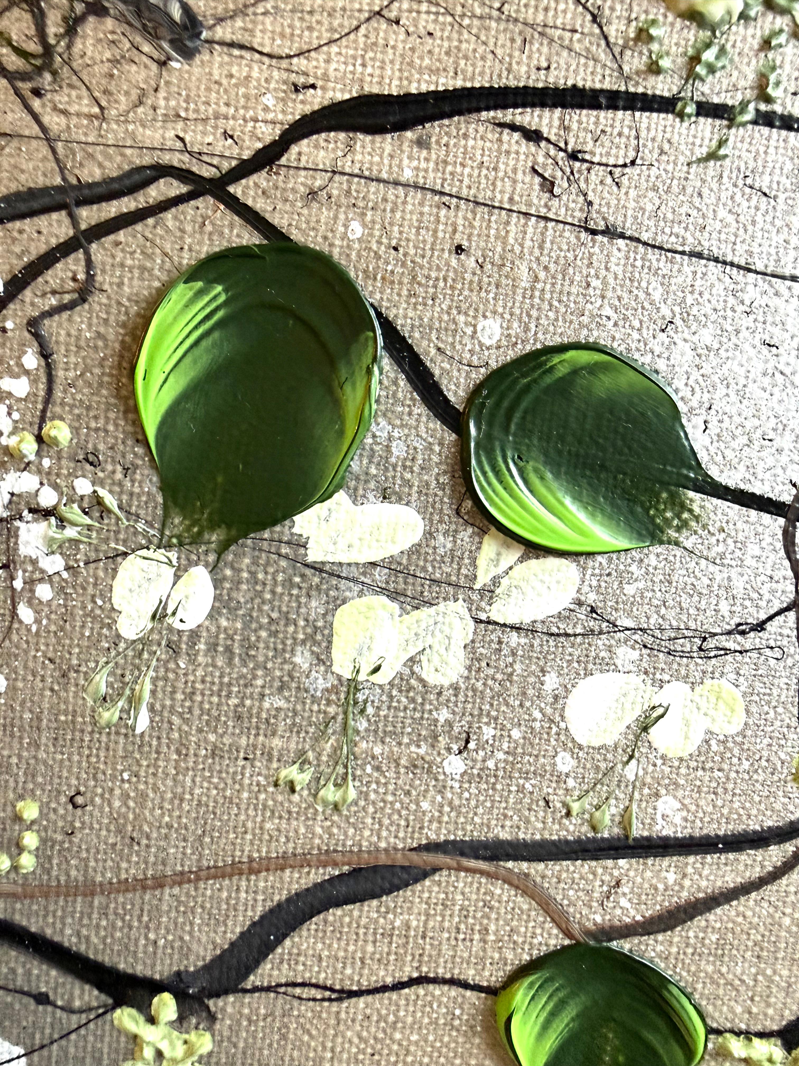 White Blooms - cuadro impresionista monocromo lienzo de lino 3d rosas en venta 8