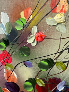 "Wild Flowers"  large format,  colorful floral diptych on linen canvas, 3d art