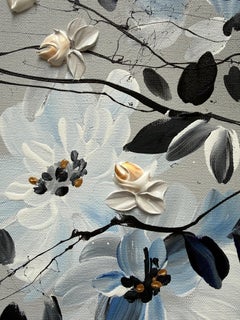 Giardino d'inverno - Quadro impressionista su tela di lino, 60x60 cm, arte floreale