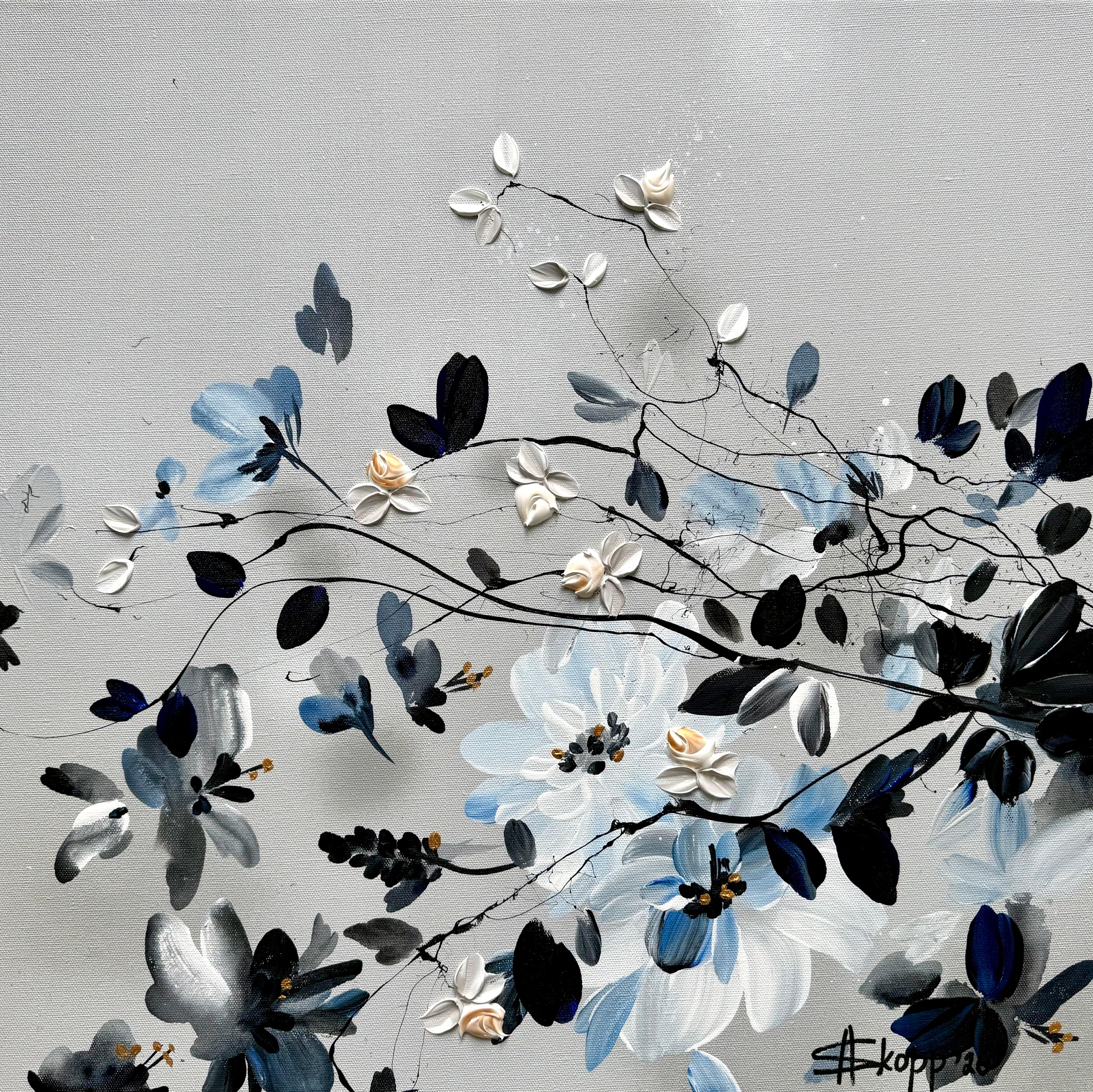 Anastassia Skopp Figurative Painting - Winter Garden - Impressionistic Painting on Linen Canvas, 60x60 cm, floral art