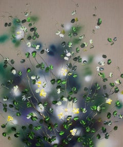 Yellow Flowers -  very large impressionistic painting on linen canvas with roses
