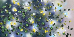 Yellow Roses Landscape - impressionistic painting on linen canvas with roses