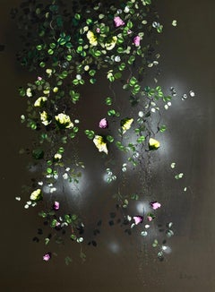 "A Blessing in the Dark"  extra large painting on canvas, brown, pink, green