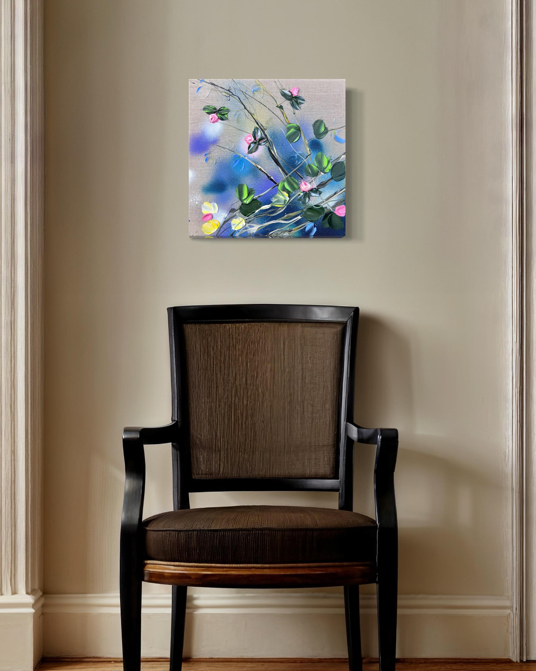 A Piece of Garden - small floral original artwork with impressionistic flowers 6