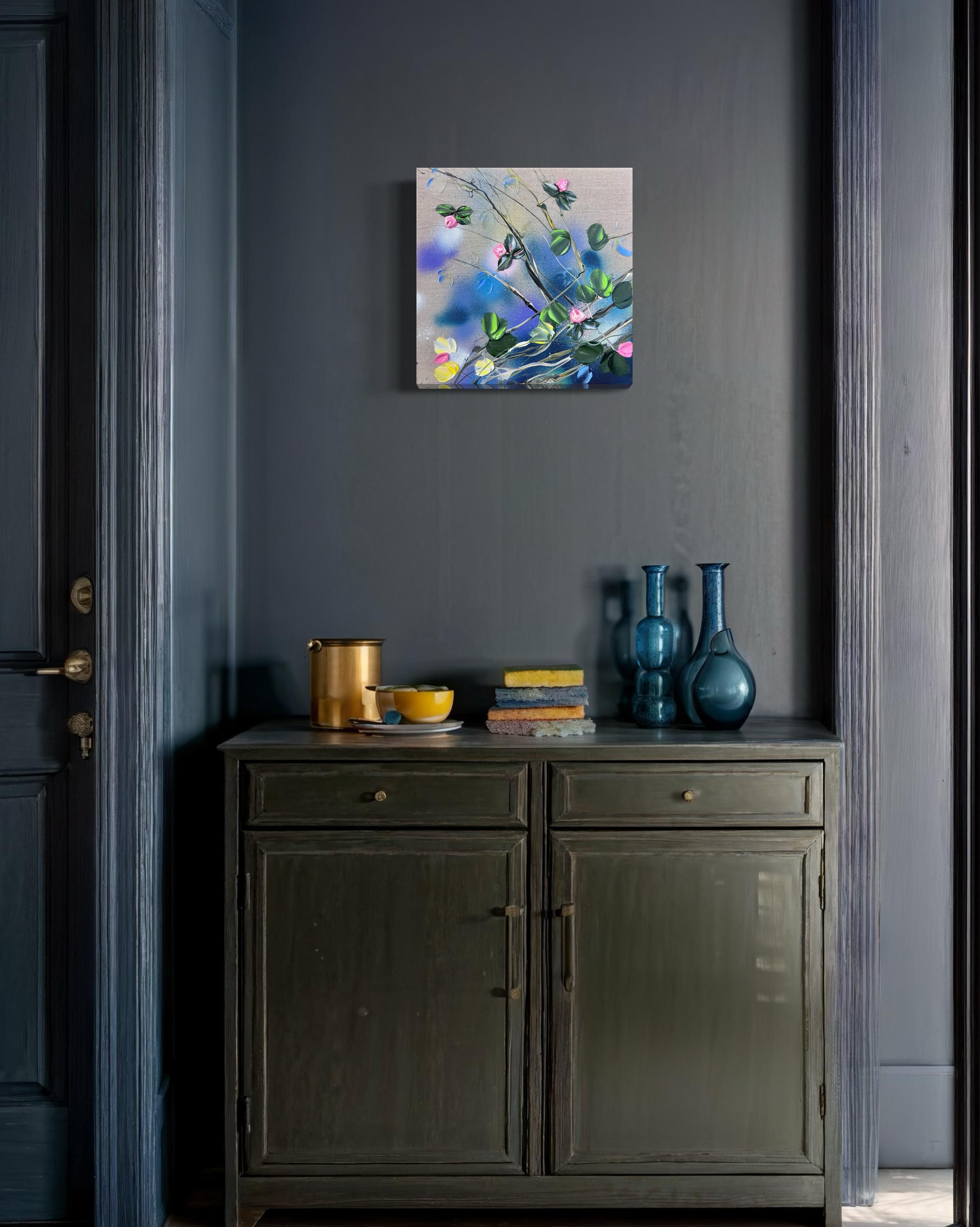 A Piece of Garden - small floral original artwork with impressionistic flowers 7