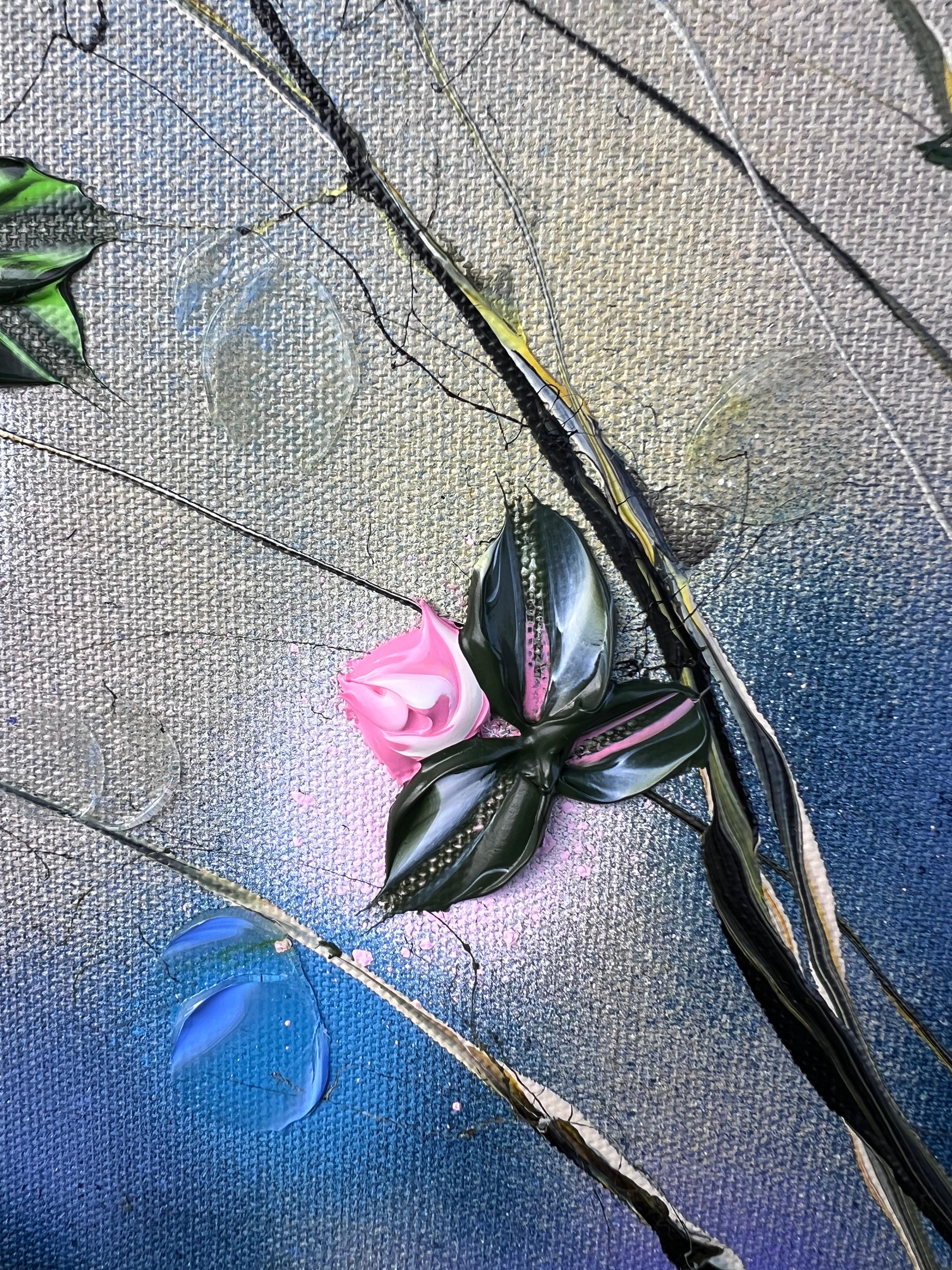 A Piece of Garden - small floral original artwork with impressionistic flowers - Painting by Anastassia Skopp