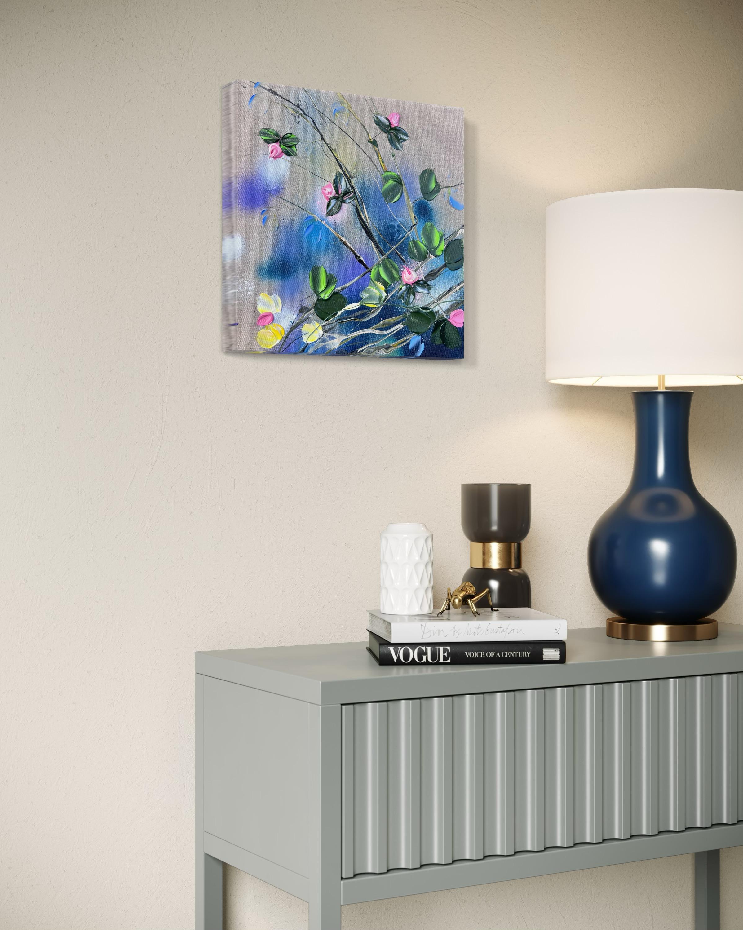 A Piece of Garden - small floral original artwork with impressionistic flowers 1