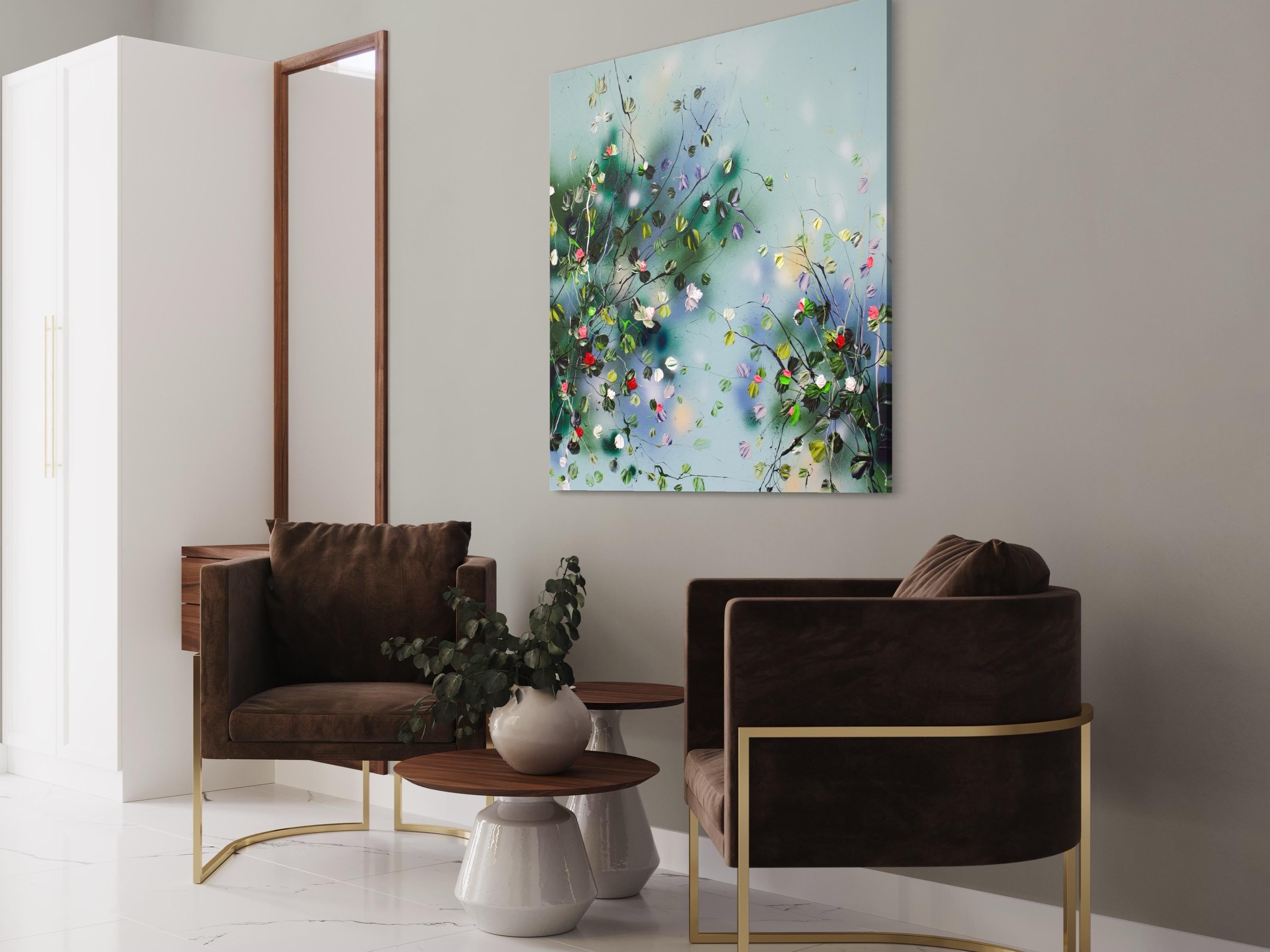 Pittura acrilica astratta su tela 90x90x2 cm (35,4 x 35,4 x 0,8 pollici). Tecnica mista su tela avvolta in galleria. L'opera è pronta per essere appesa. Non è necessario incorniciare. I lati dell'opera sono dipinti.
L'opera è firmata, datata e