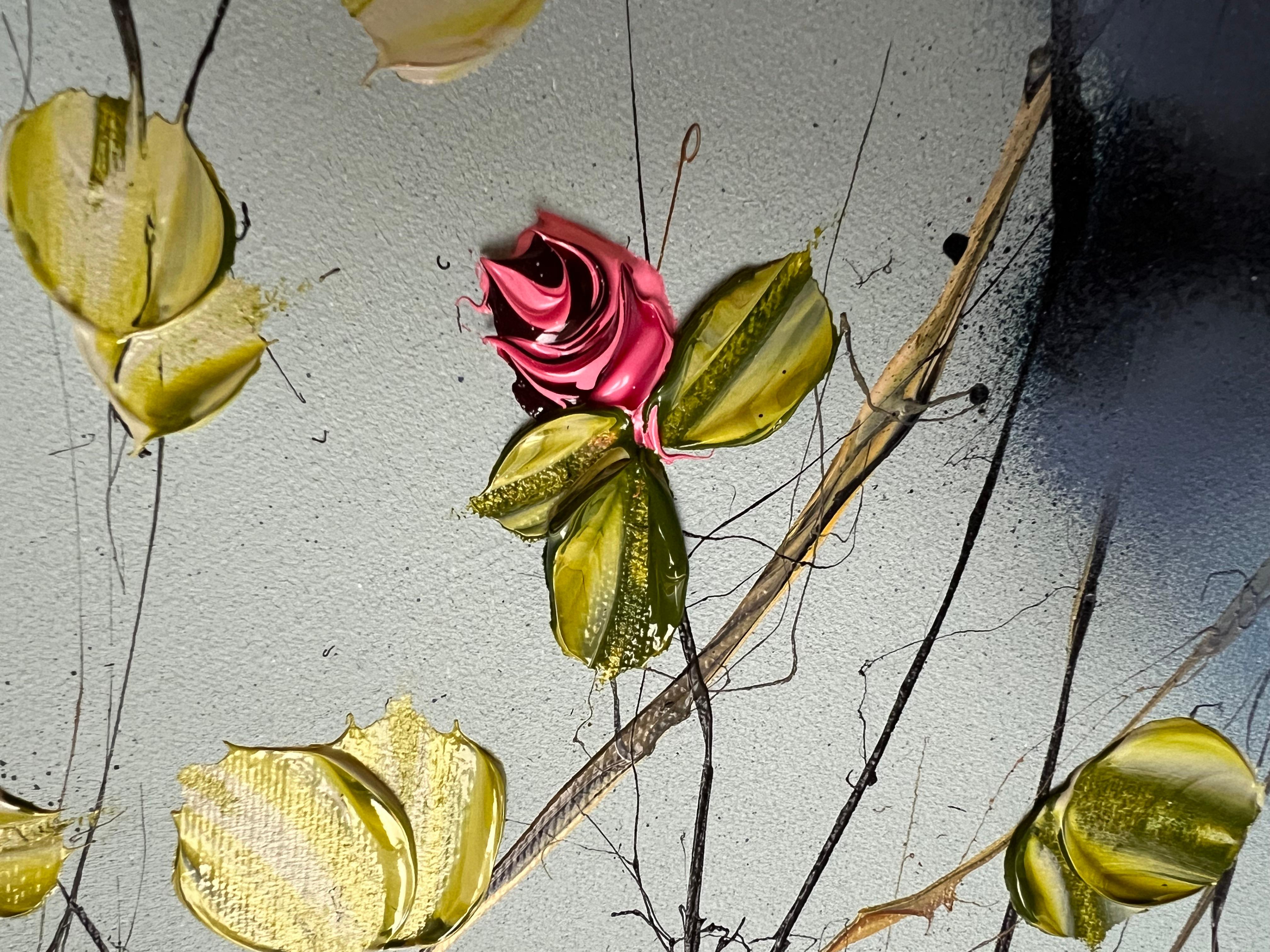 Abstrakt textured floral painting with roses 
