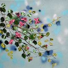 Abstraktes, strukturiertes Blumengemälde mit Rosen „Satori Blooms“